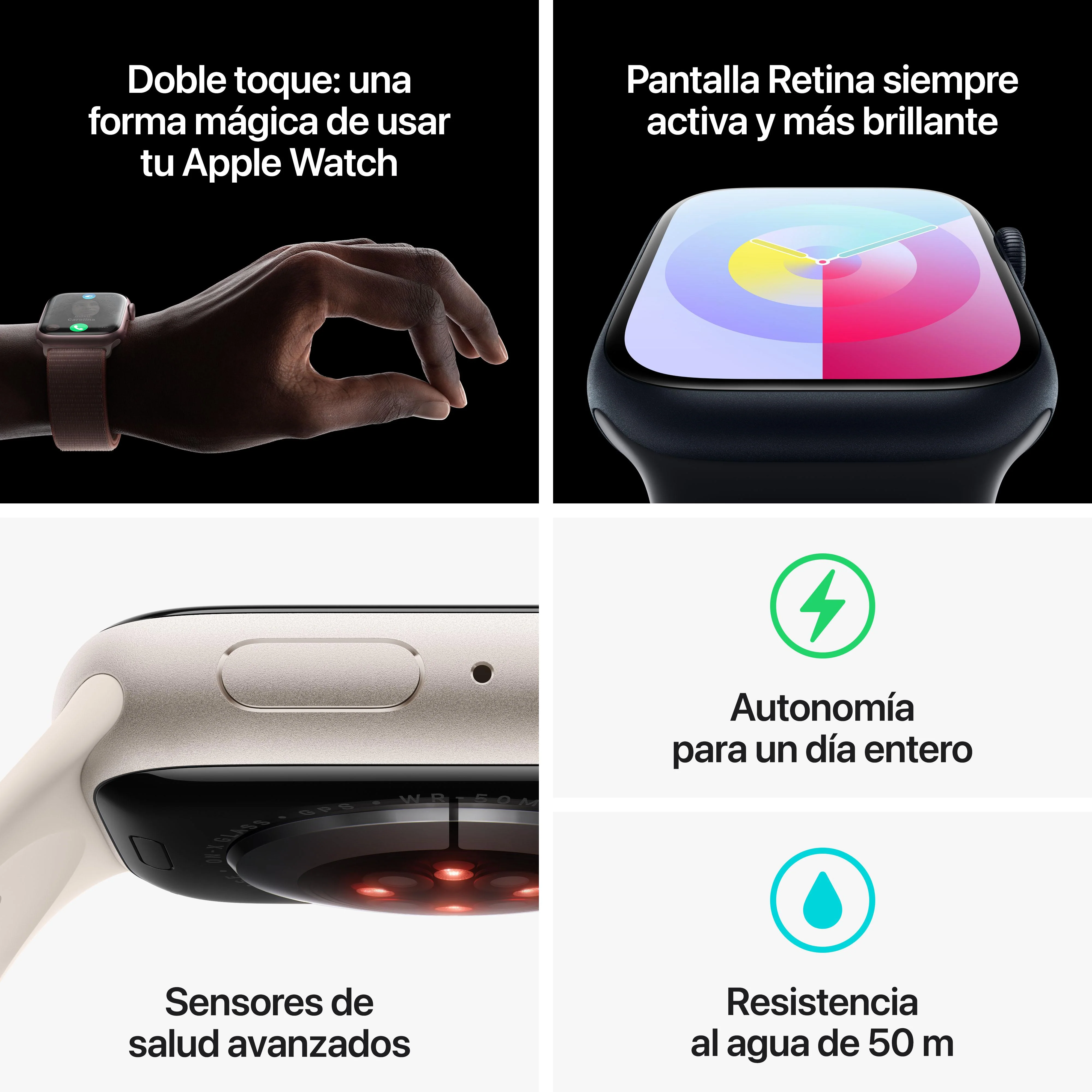 Apple Watch Series 9 (GPS) - Caja de aluminio en plata de 41 mm - Correa deportiva azul tempestad - Talla S/M - Image 9