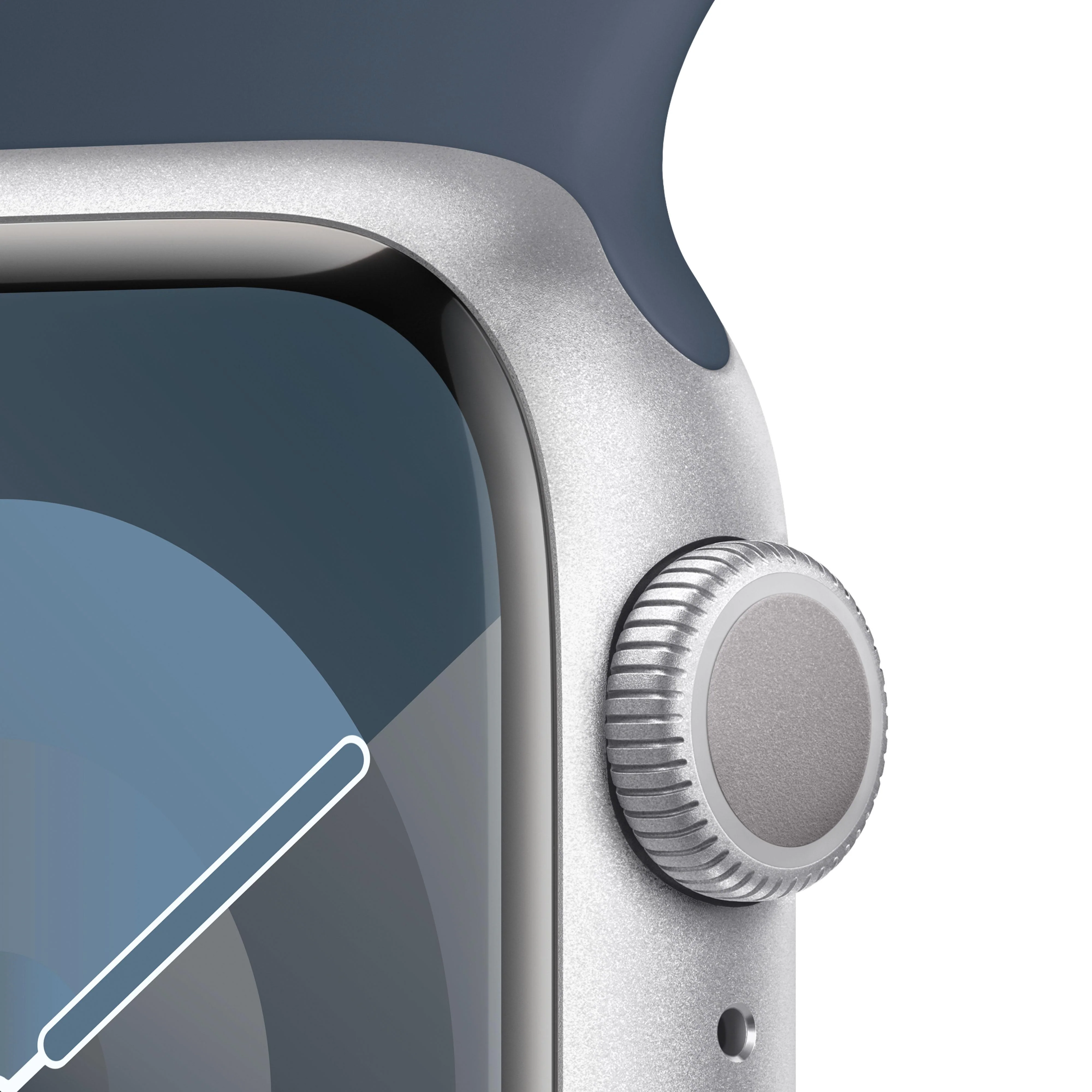 Apple Watch Series 9 (GPS) - Caja de aluminio en plata de 41 mm - Correa deportiva azul tempestad - Talla M/L - Image 3