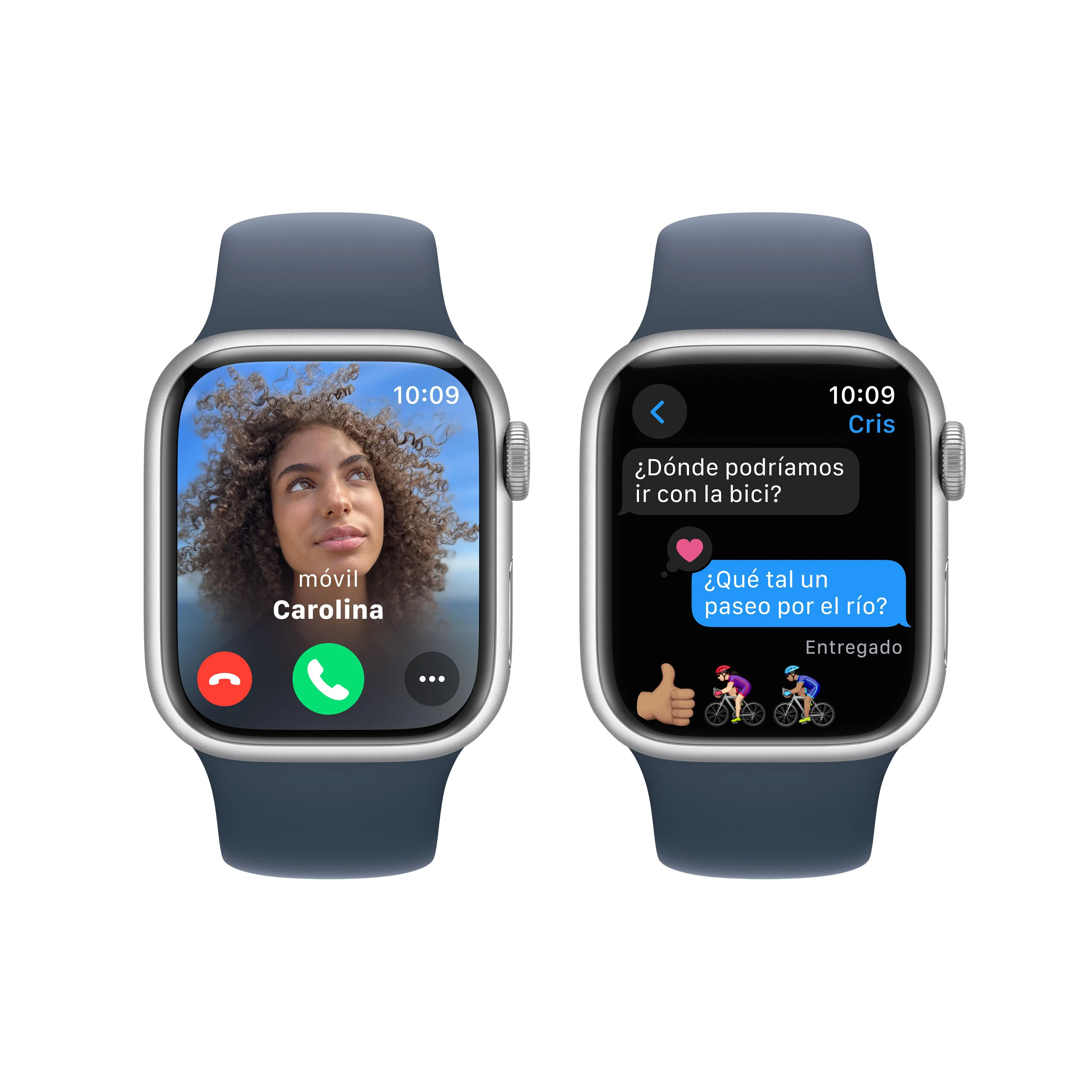Apple Watch Series 9 (GPS) - Caja de aluminio en plata de 41 mm - Correa deportiva azul tempestad - Talla M/L - Image 6
