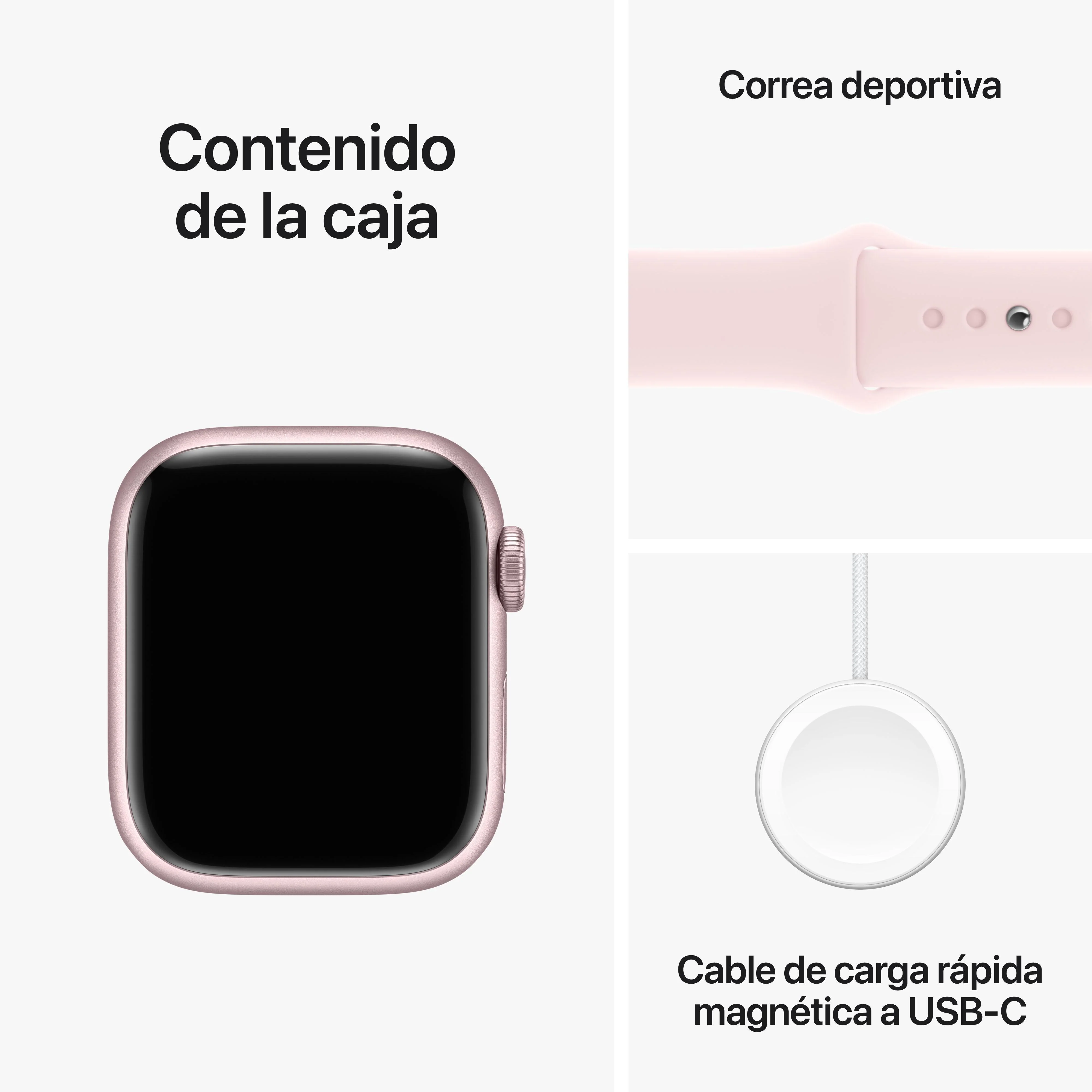 Apple Watch Series 9 (GPS) - Caja de aluminio en rosa de 41 mm - Correa deportiva rosa claro - Talla M/L - Image 10