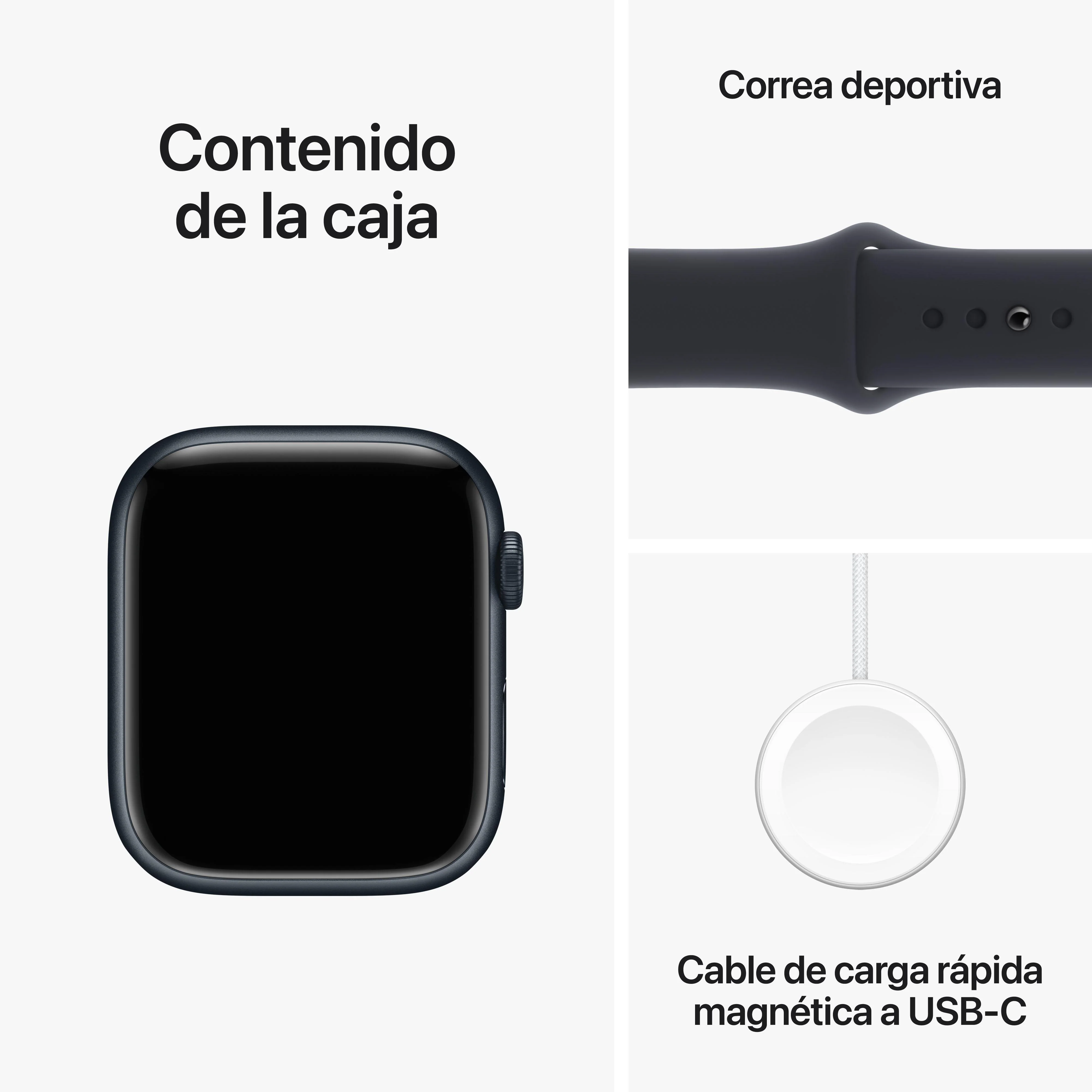 Apple Watch Series 9 (GPS) - Caja de aluminio en color medianoche de 45 mm - Correa deportiva color medianoche - Talla S/M - Image 10