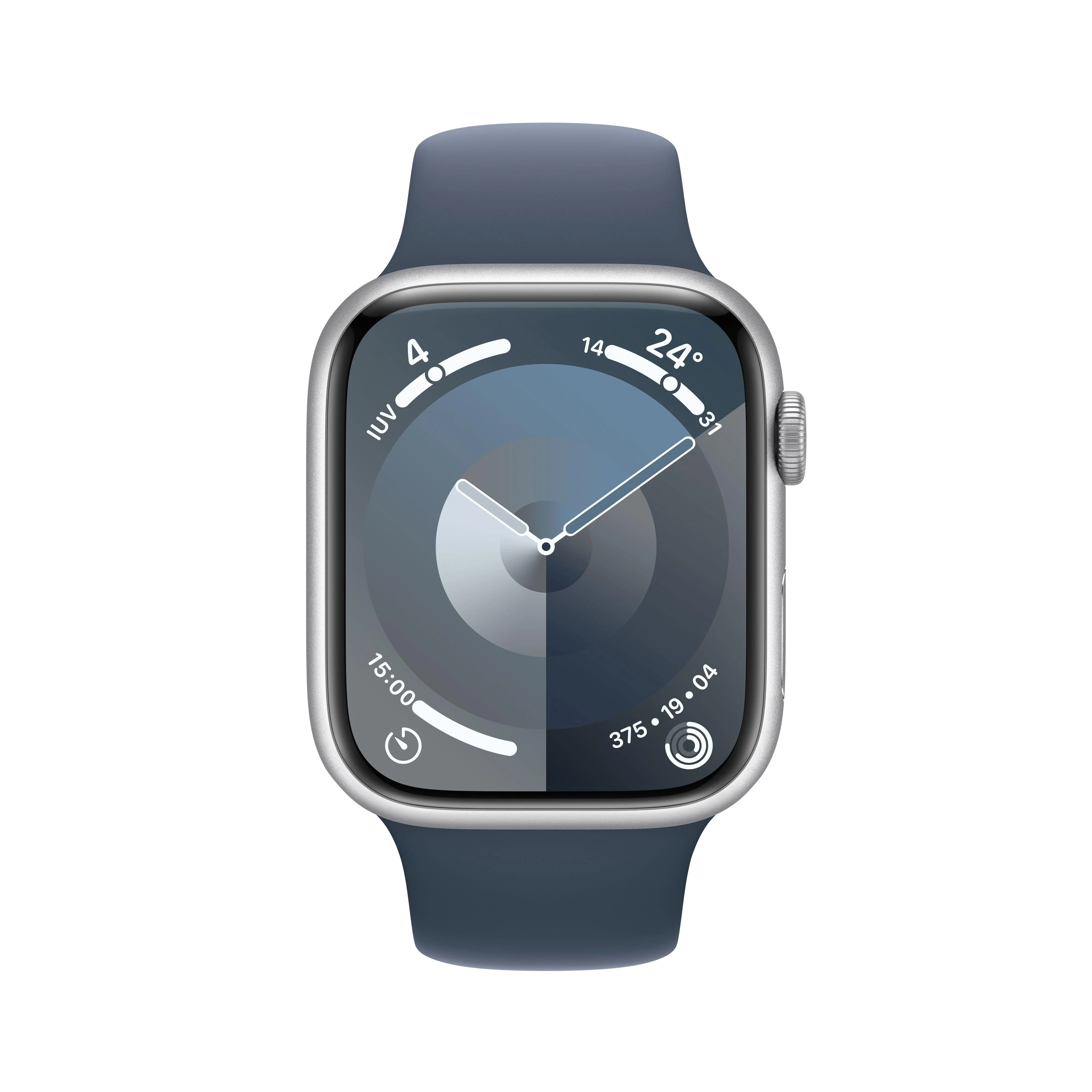 Apple Watch Series 9 (GPS) - Caja de aluminio en plata de 45 mm - Correa deportiva azul tempestad - Talla S/M - Image 2
