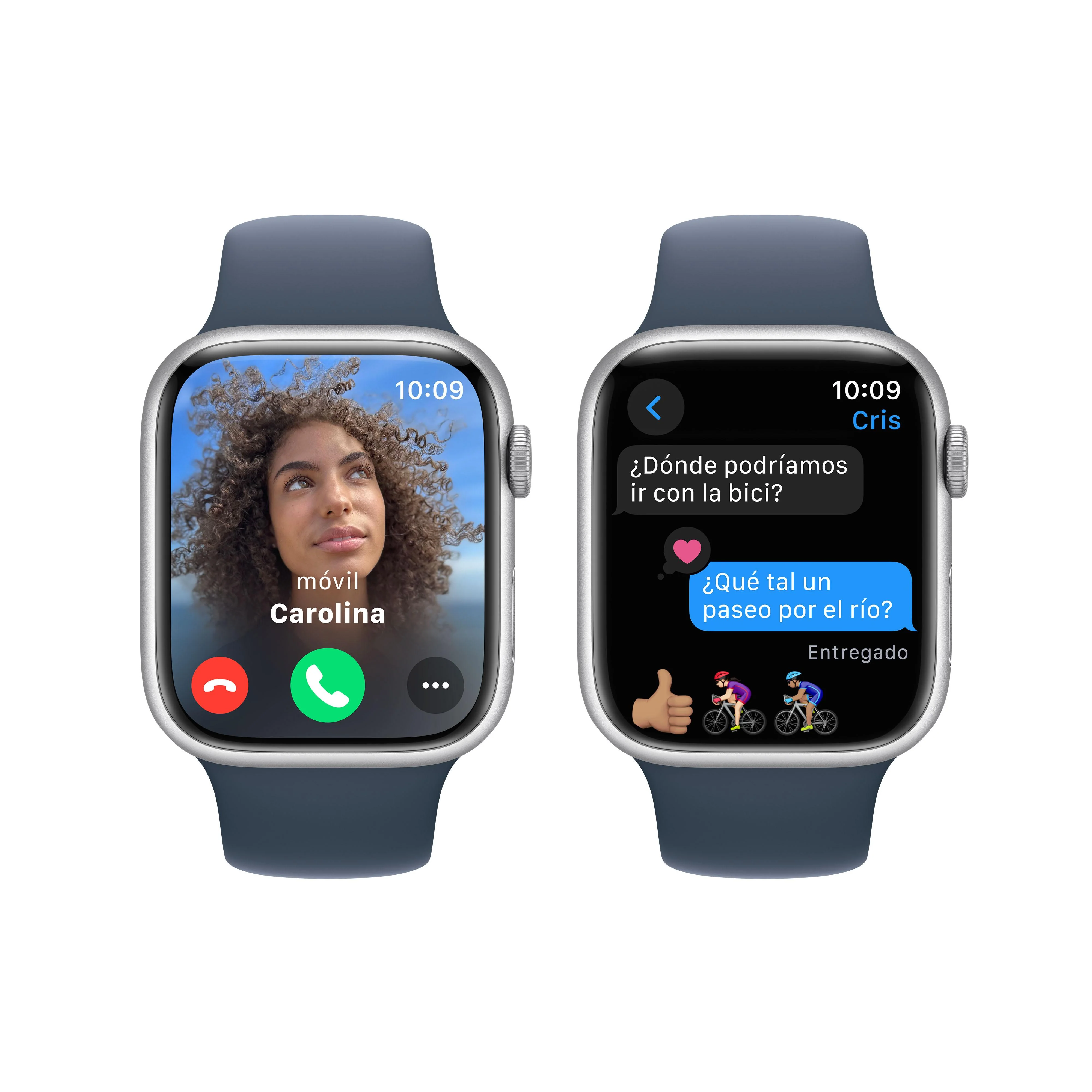 Apple Watch Series 9 (GPS) - Caja de aluminio en plata de 45 mm - Correa deportiva azul tempestad - Talla S/M - Image 6