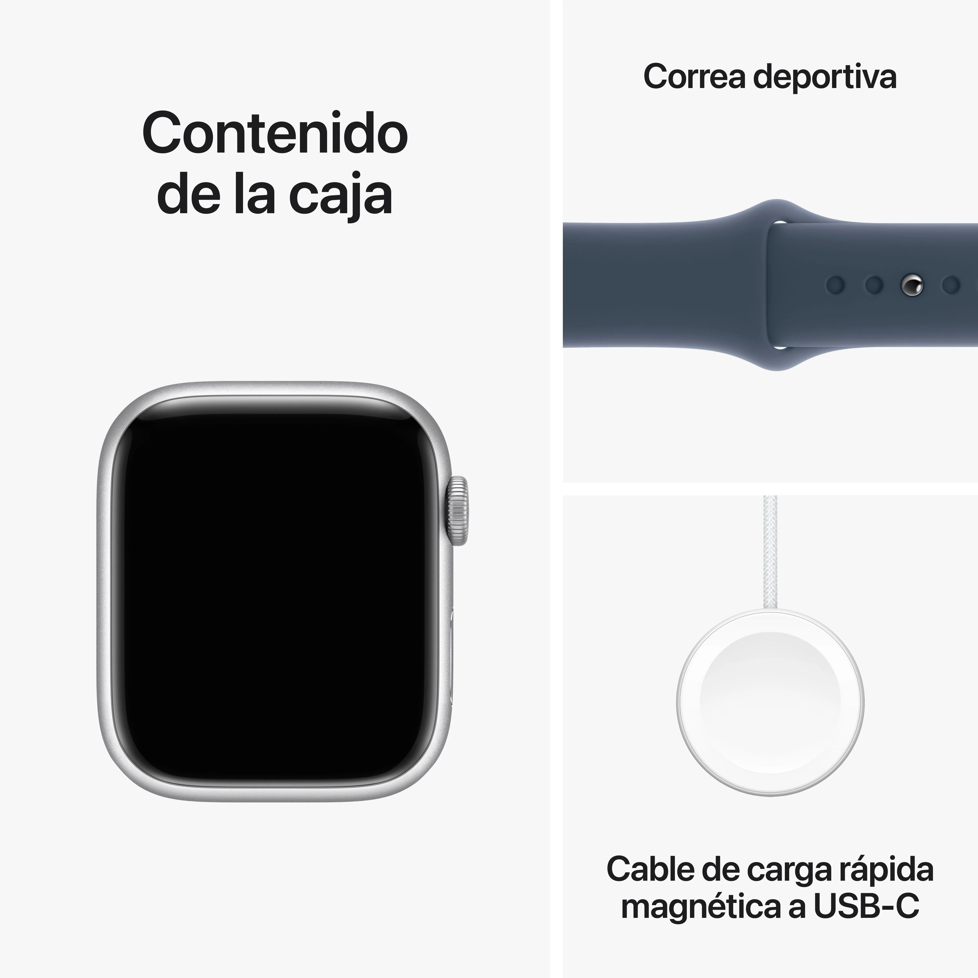 Apple Watch Series 9 (GPS) - Caja de aluminio en plata de 45 mm - Correa deportiva azul tempestad - Talla M/L - Image 10