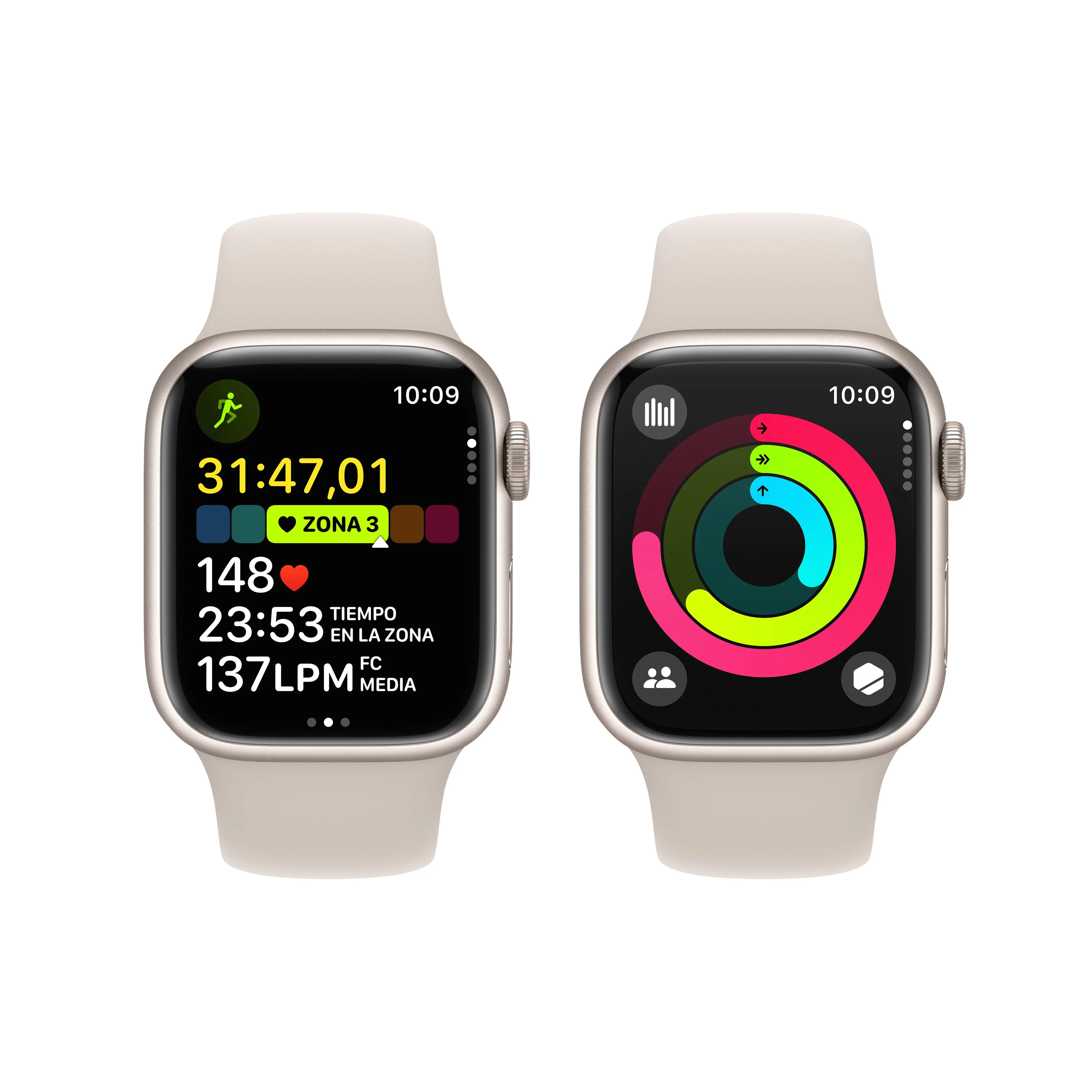 Apple Watch Series 9 (GPS + Cellular) - Caja de aluminio en blanco estrella de 41 mm - Correa deportiva blanco estrella - Talla S/M - Image 8