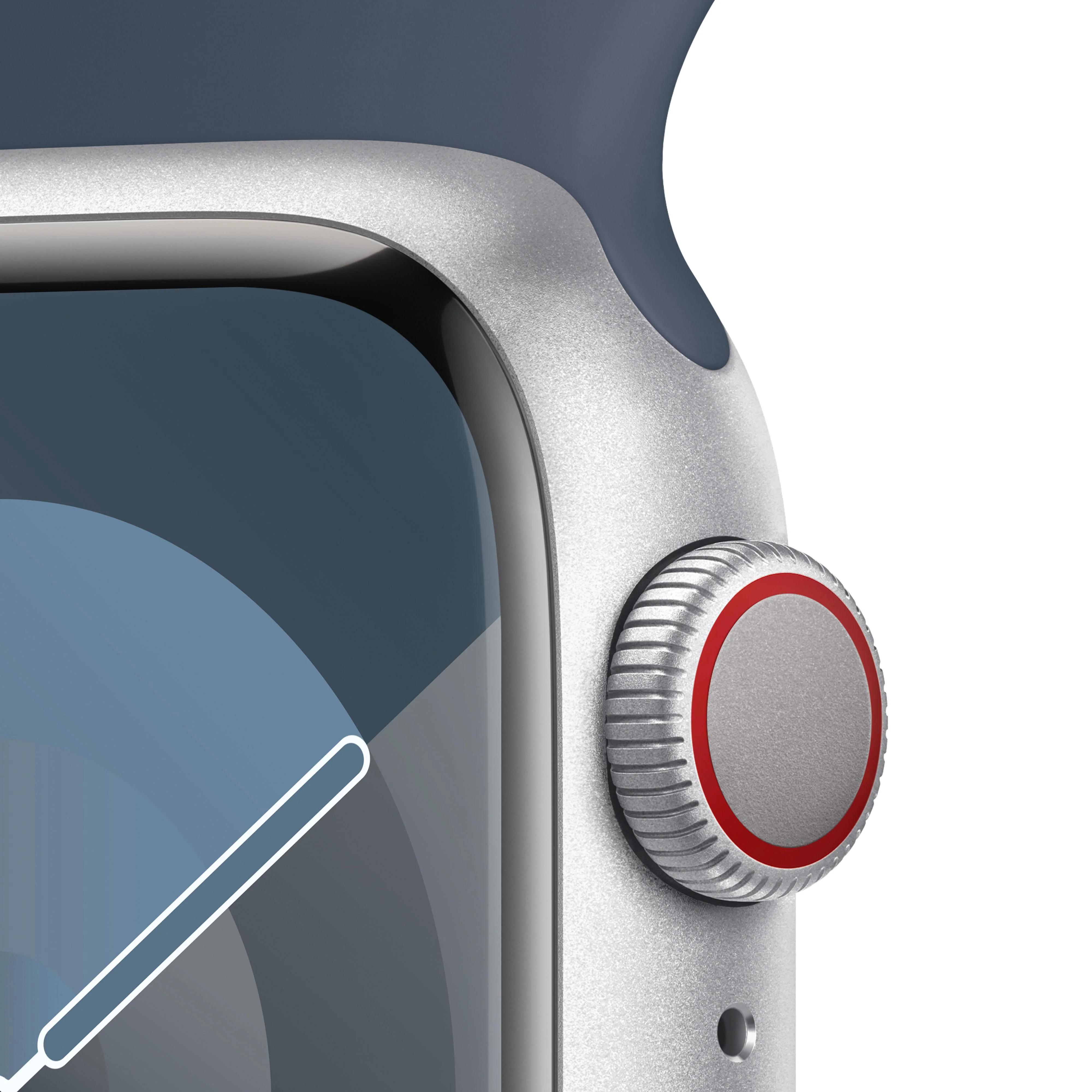 Apple Watch Series 9 (GPS + Cellular) - Caja de aluminio en plata de 41 mm - Correa deportiva azul tempestad - Talla S/M - Image 3