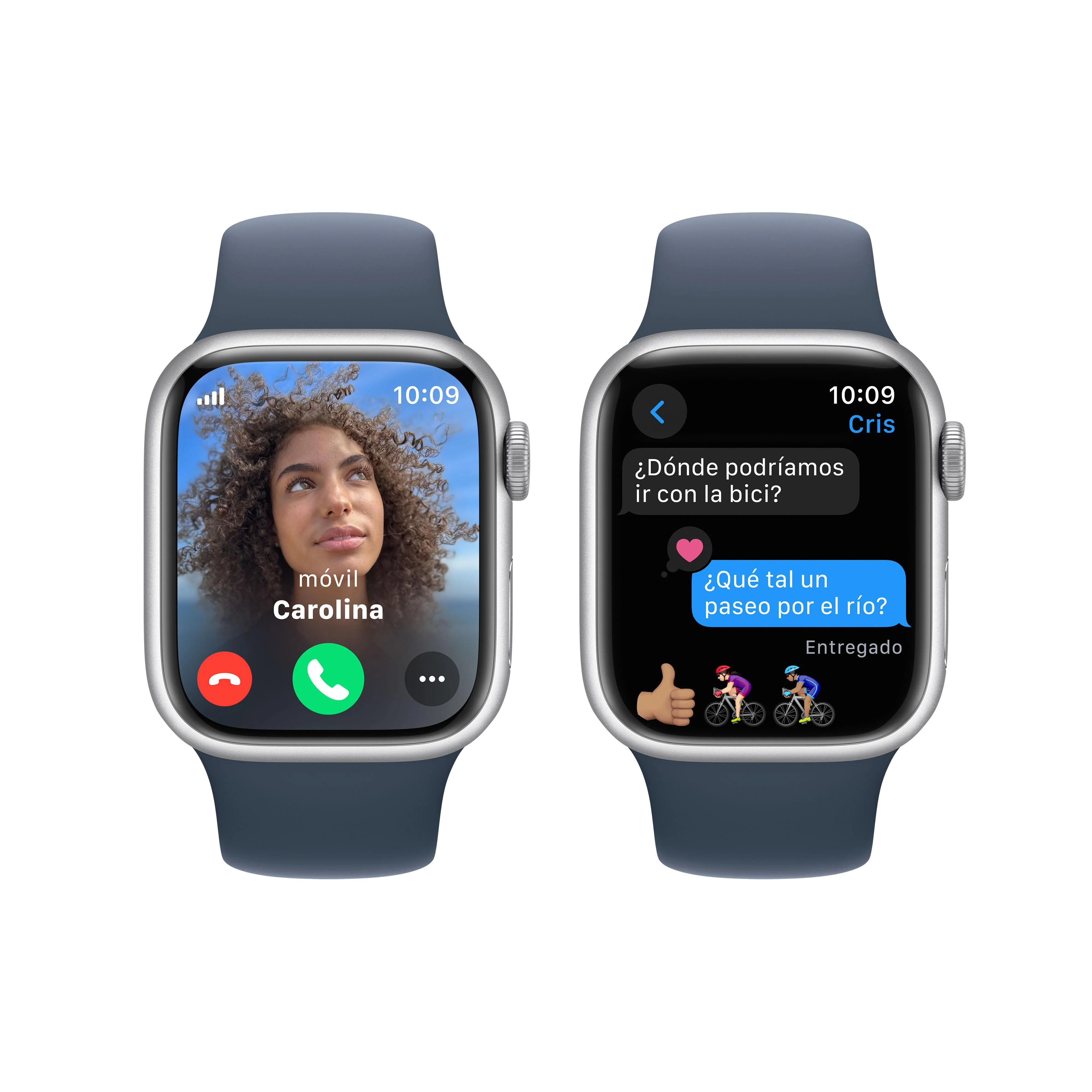 Apple Watch Series 9 (GPS + Cellular) - Caja de aluminio en plata de 41 mm - Correa deportiva azul tempestad - Talla S/M - Image 6