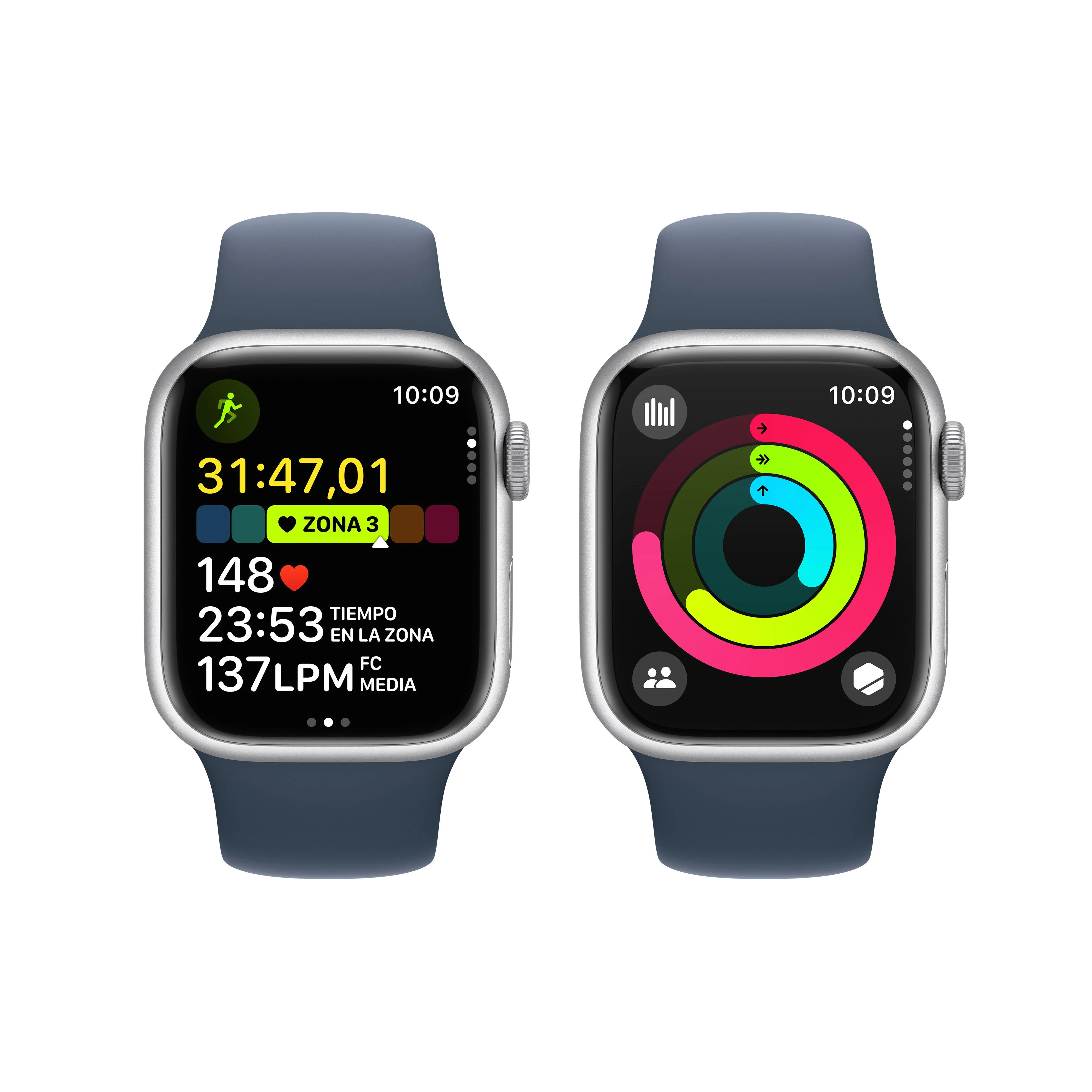 Apple Watch Series 9 (GPS + Cellular) - Caja de aluminio en plata de 41 mm - Correa deportiva azul tempestad - Talla S/M - Image 8