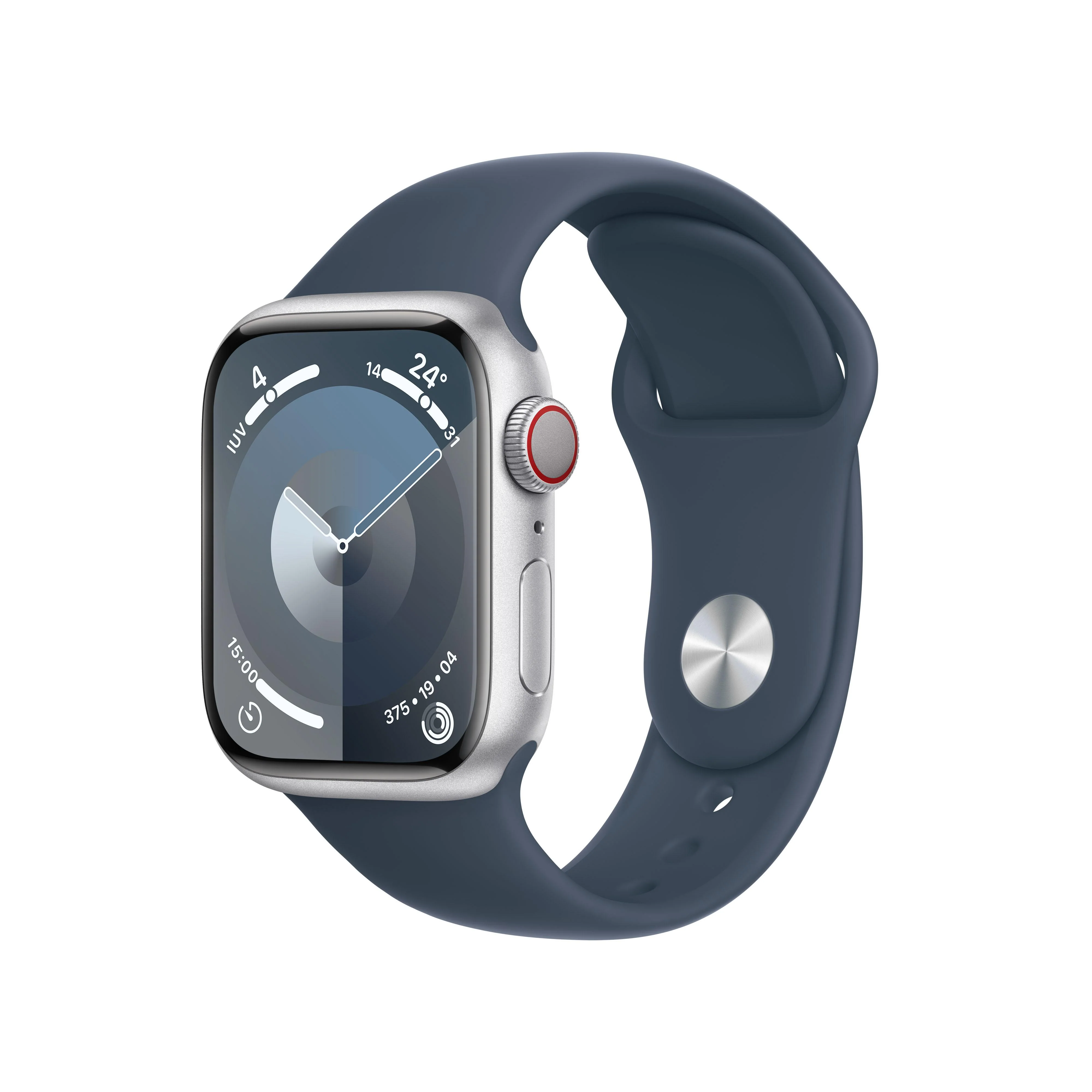 Apple Watch Series 9 (GPS + Cellular) - Caja de aluminio en plata de 41 mm - Correa deportiva azul tempestad - Talla M/L