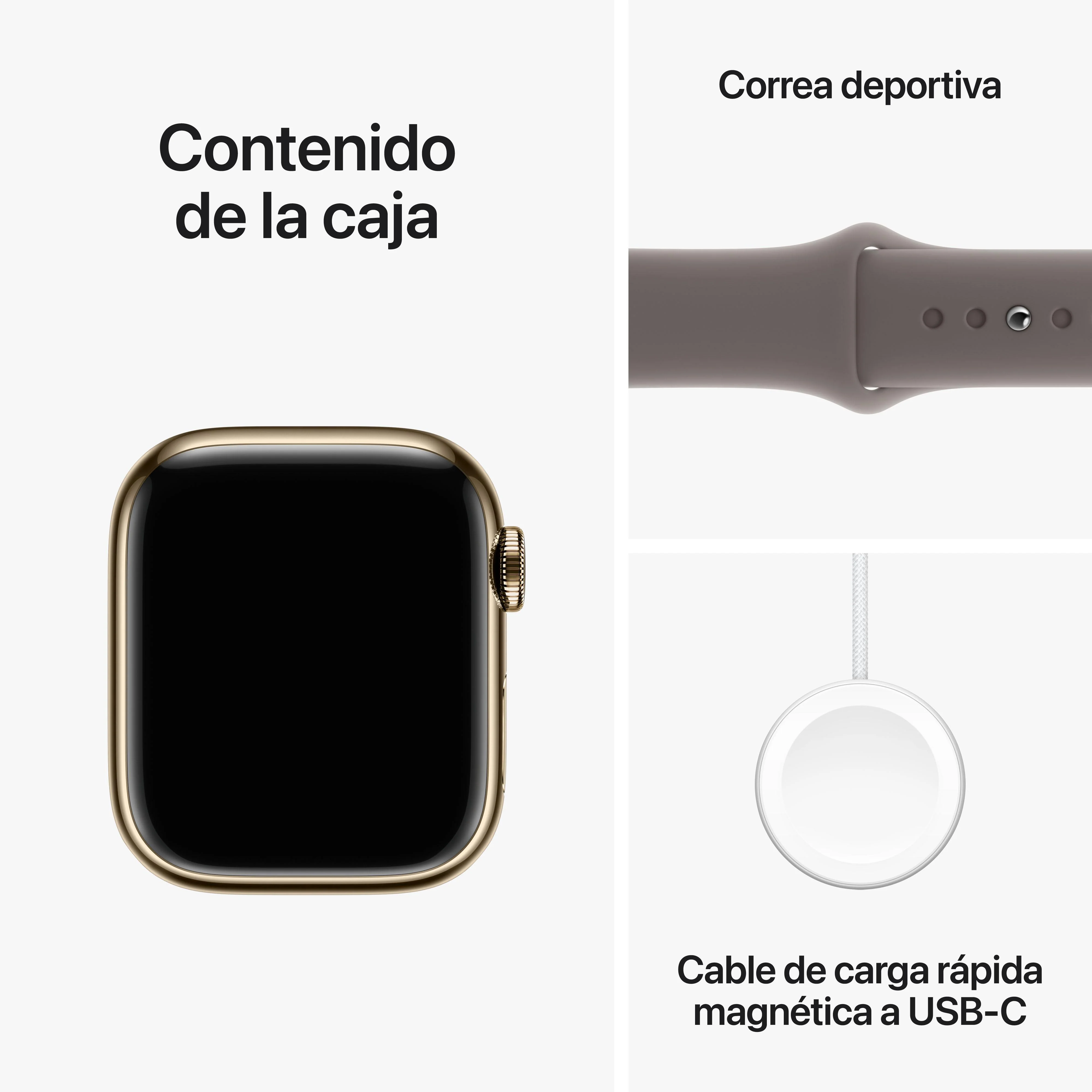 Apple Watch Series 9 (GPS + Cellular) - Caja de acero inoxidable en oro de 41 mm - Correa deportiva color arcilla - Talla S/M - Image 10