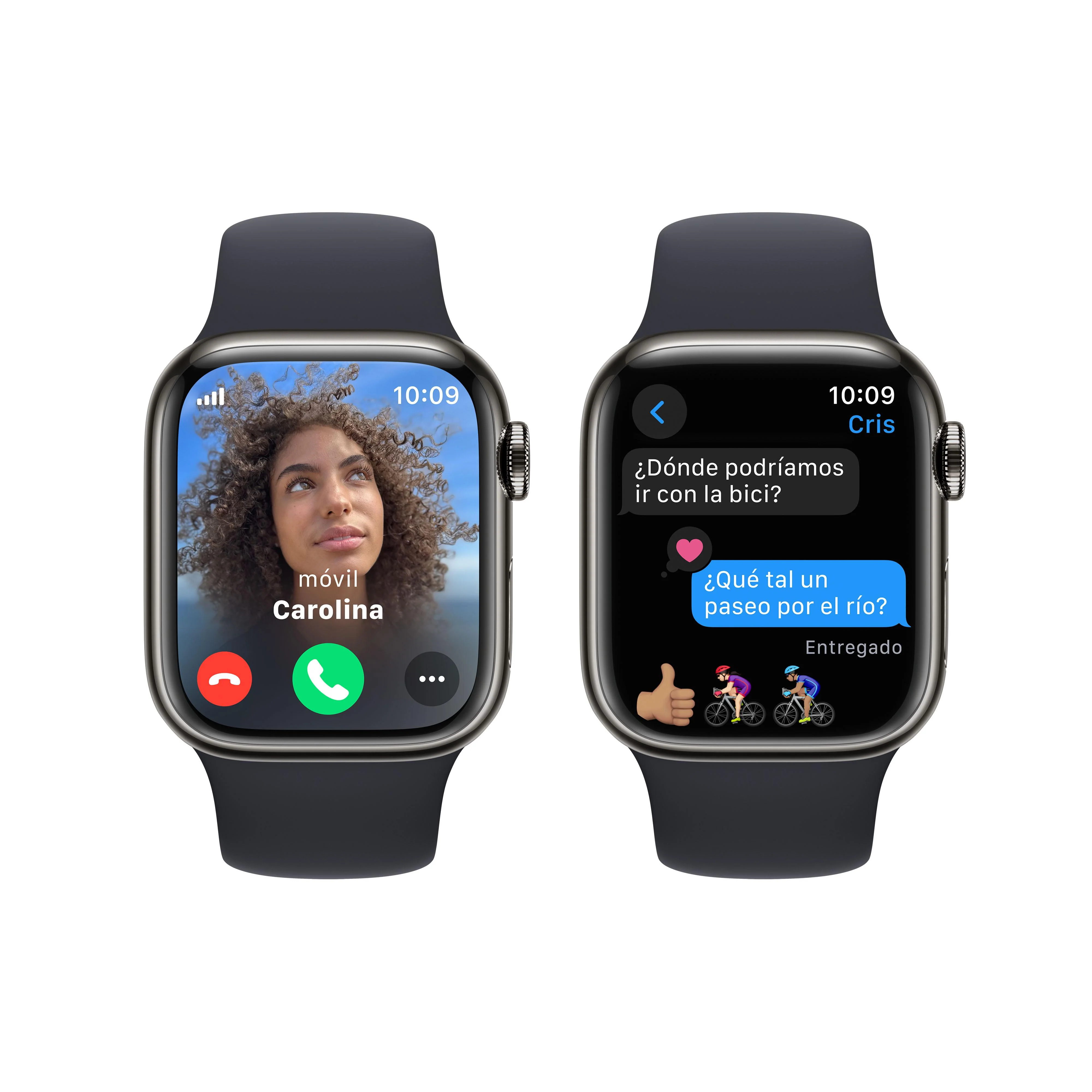 Apple Watch Series 9 (GPS + Cellular) - Caja de acero inoxidable en grafito de 41 mm - Correa deportiva color medianoche - Talla M/L - Image 6