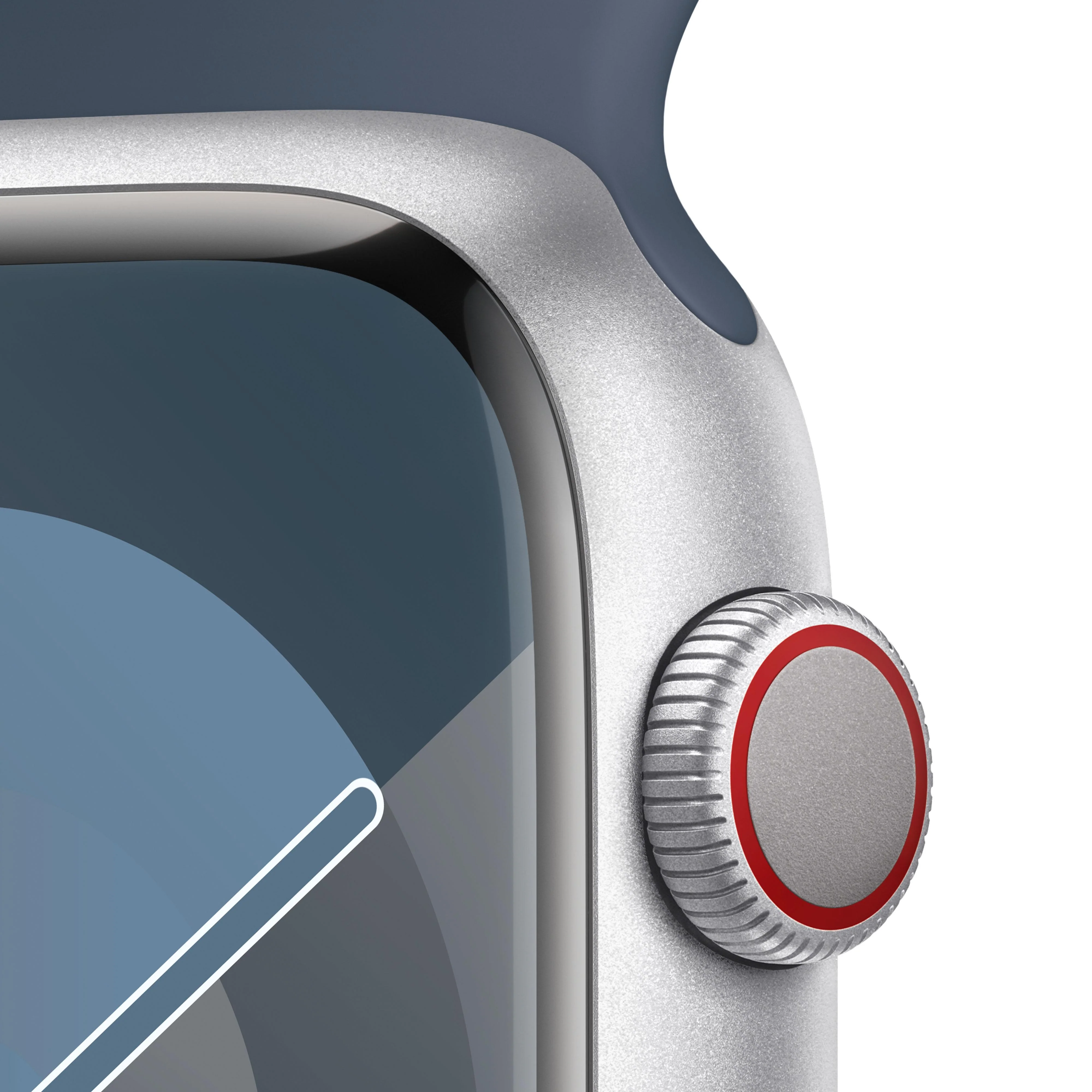 Apple Watch Series 9 (GPS + Cellular) - Caja de aluminio en plata de 45 mm - Correa deportiva azul tempestad - Talla S/M - Image 3