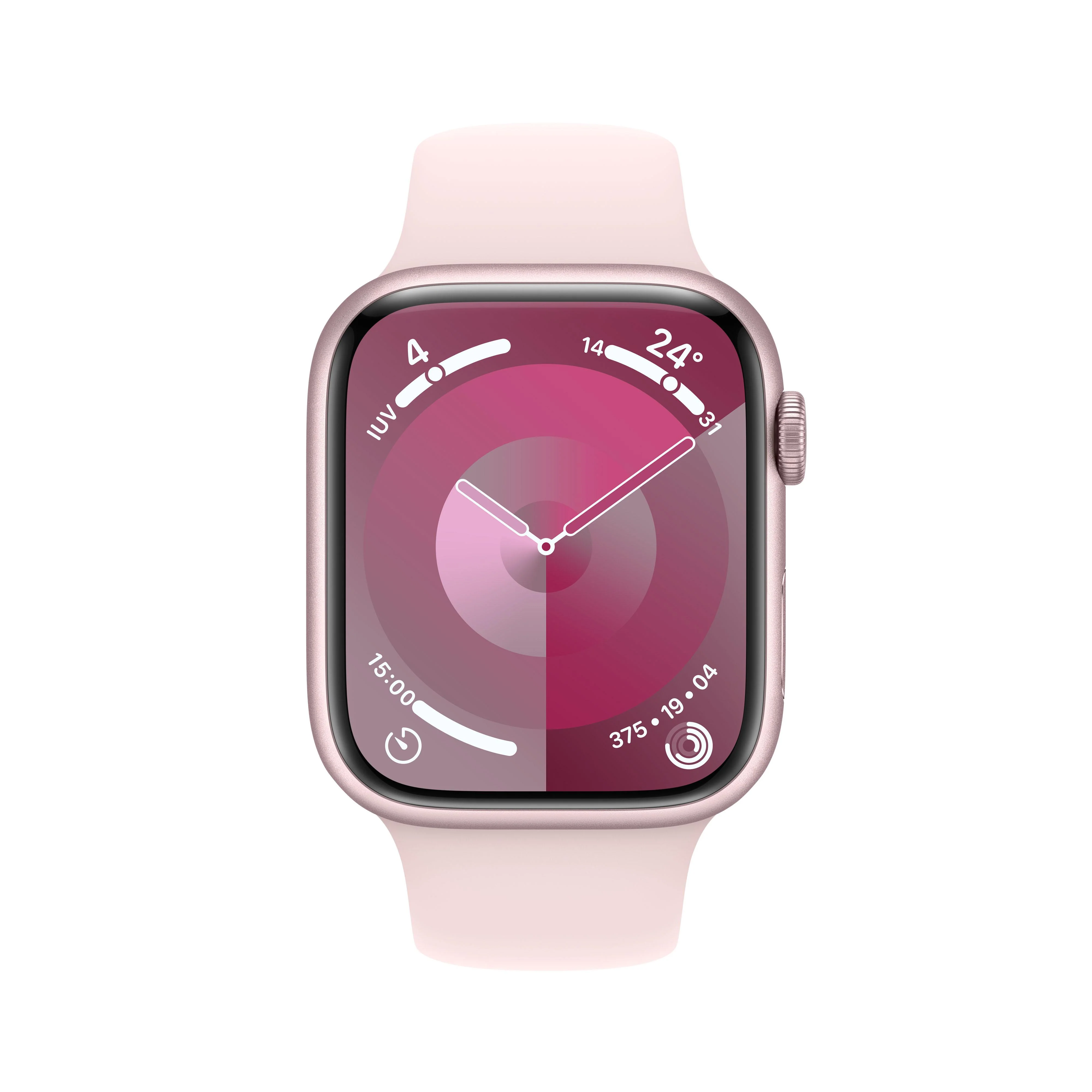 Apple Watch Series 9 (GPS + Cellular) - Caja de aluminio en rosa de 45 mm - Correa deportiva rosa claro - Talla S/M - Image 2