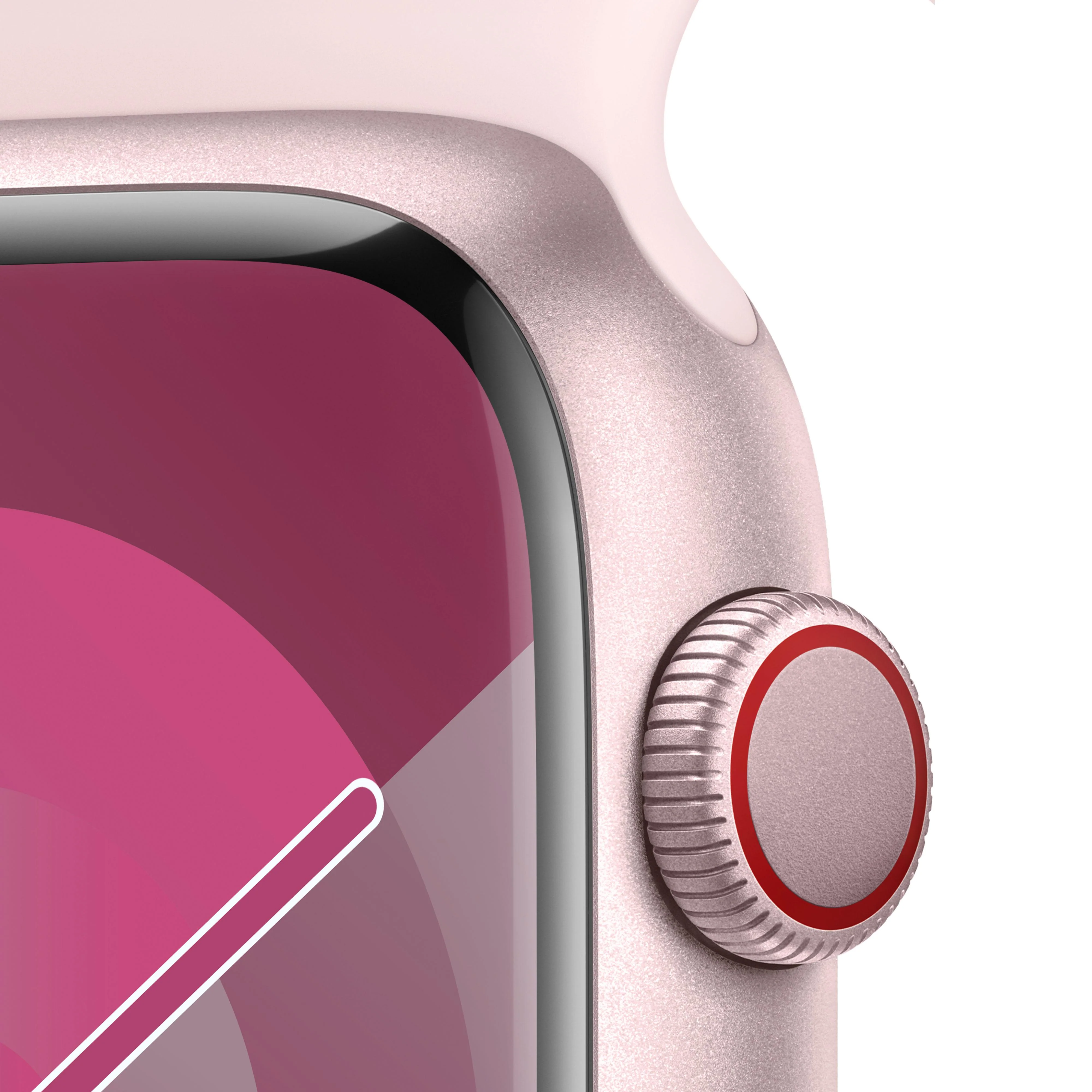 Apple Watch Series 9 (GPS + Cellular) - Caja de aluminio en rosa de 45 mm - Correa deportiva rosa claro - Talla S/M - Image 3