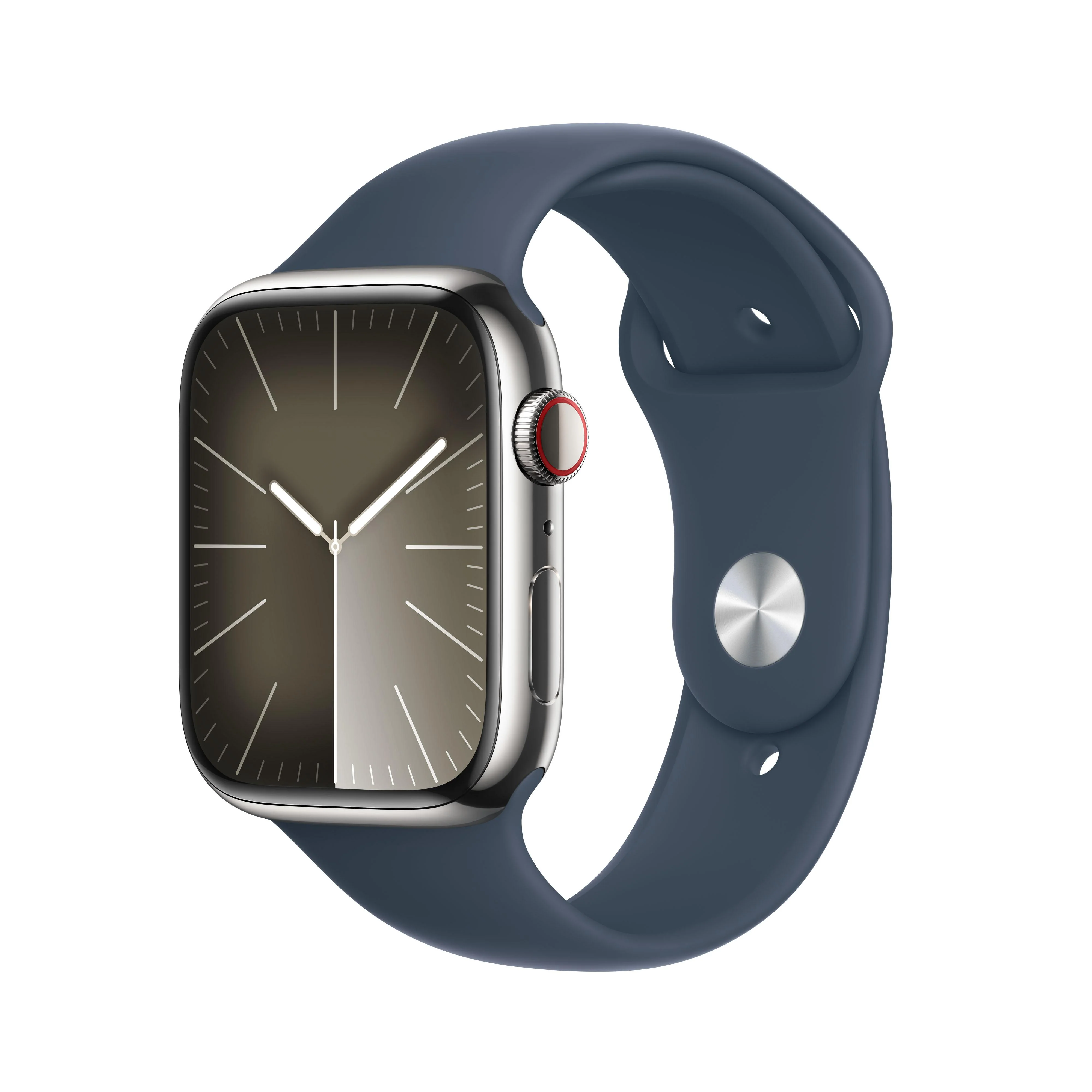 Apple Watch Series 9 (GPS + Cellular) - Caja de aluminio en plata de 45 mm - Correa deportiva azul tempestad - Talla S/M