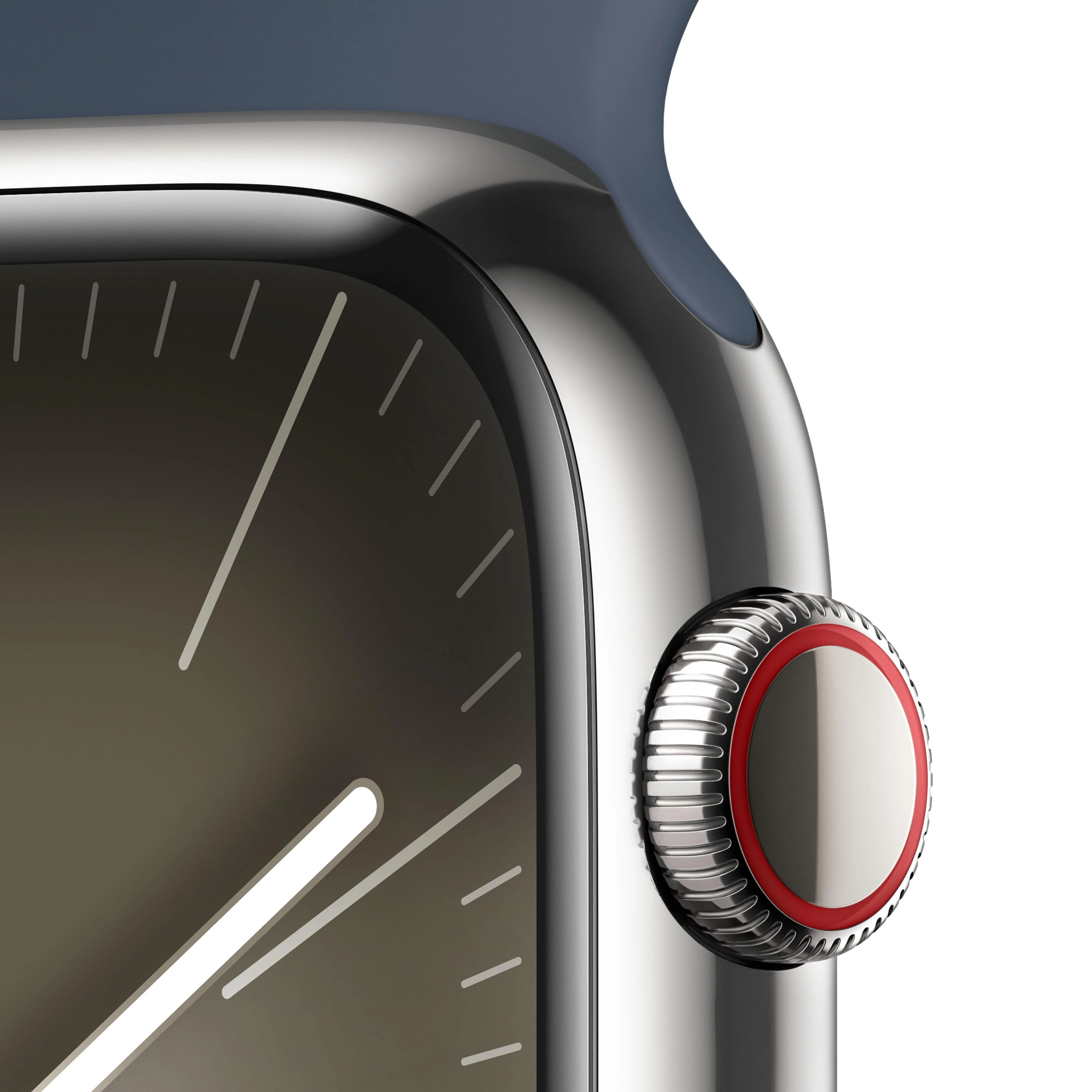Apple Watch Series 9 (GPS + Cellular) - Caja de aluminio en plata de 45 mm - Correa deportiva azul tempestad - Talla S/M - Image 3