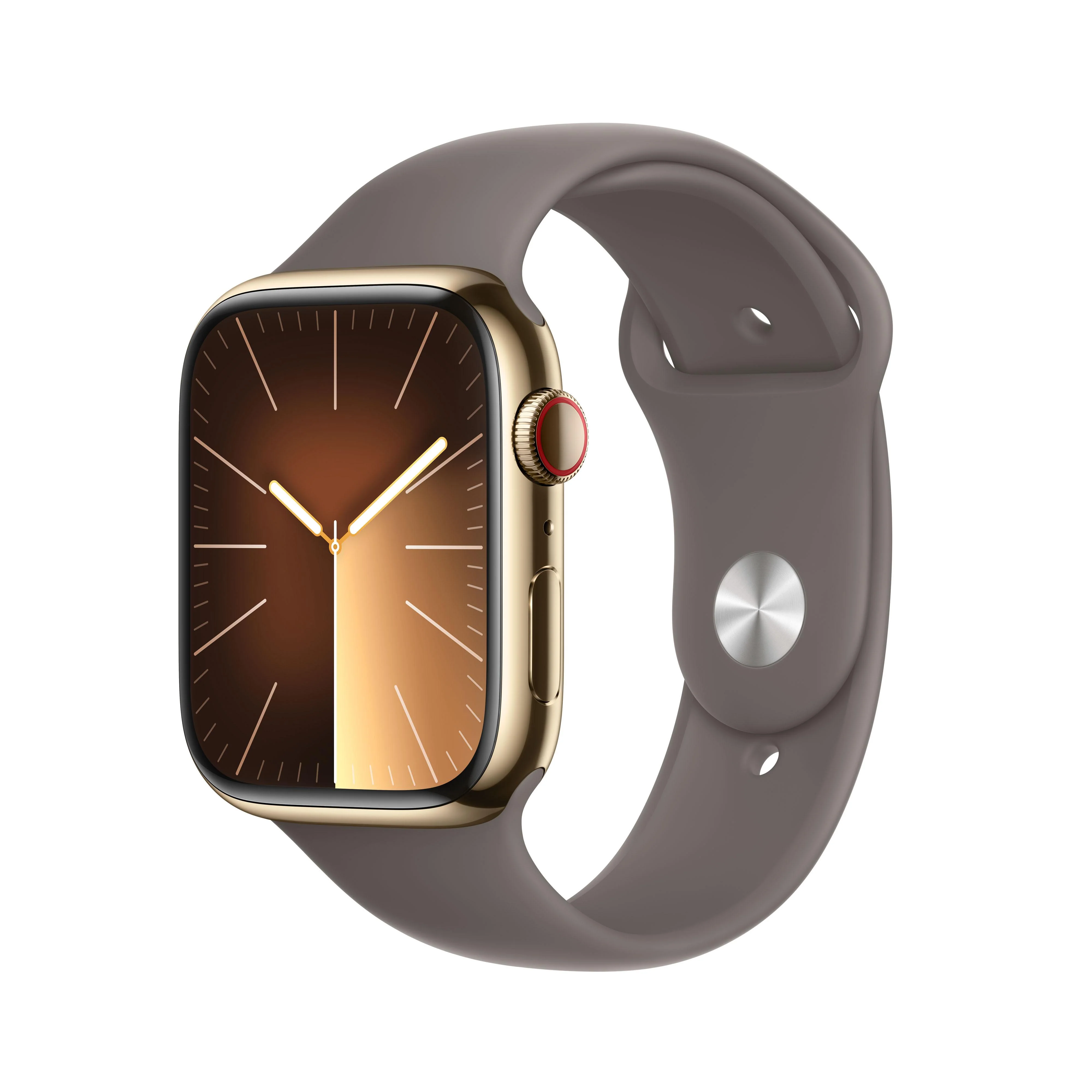 Apple Watch Series 9 (GPS + Cellular) - Caja de acero inoxidable en oro de 45 mm - Correa deportiva color arcilla - Talla S/M