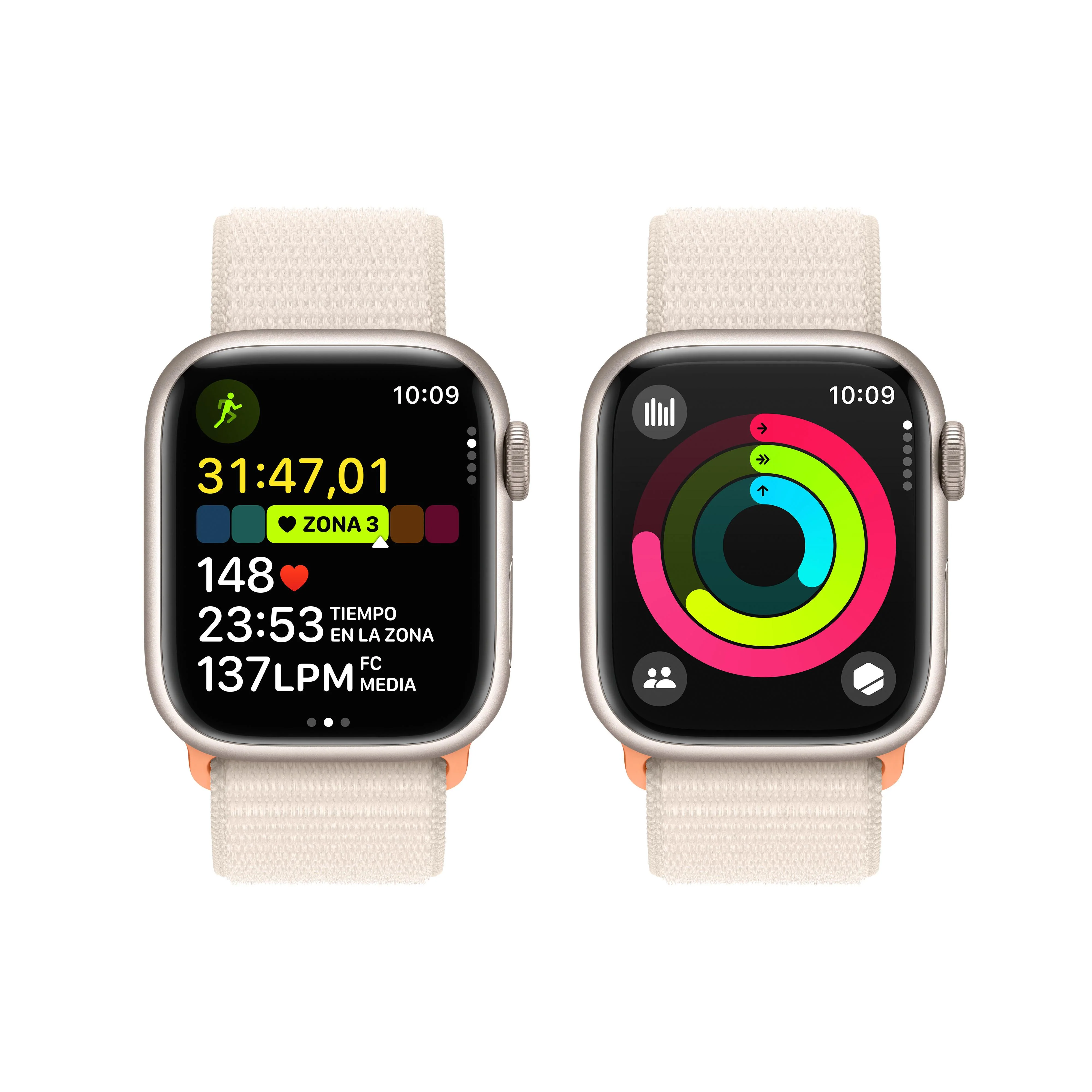 Apple Watch Series 9 (GPS) - Caja de aluminio en blanco estrella de 41 mm - Correa Loop deportiva blanco estrella - Image 8