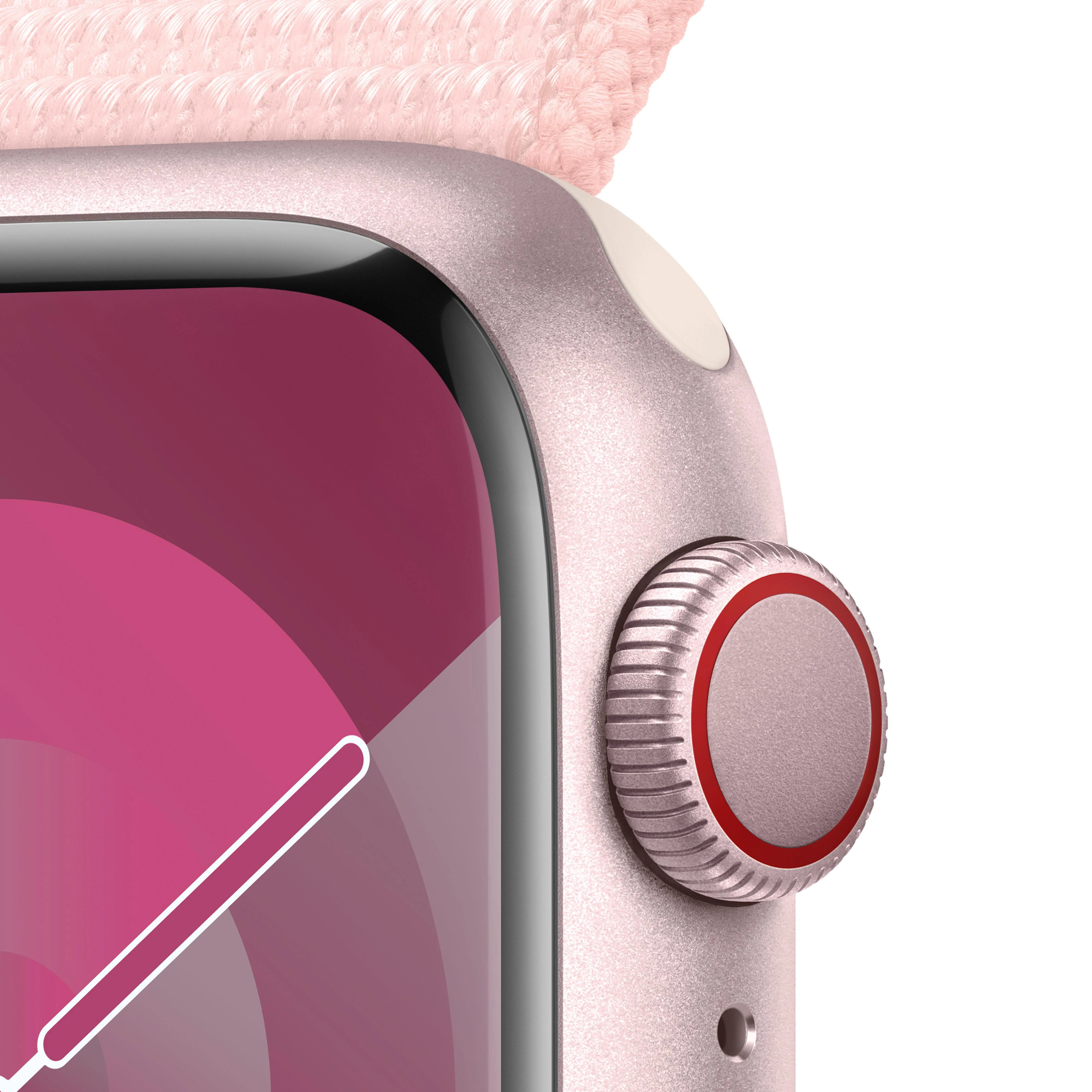 Apple Watch Series 9 (GPS + Cellular) - Caja de aluminio en rosa de 41 mm - Correa Loop deportiva rosa claro - Image 3