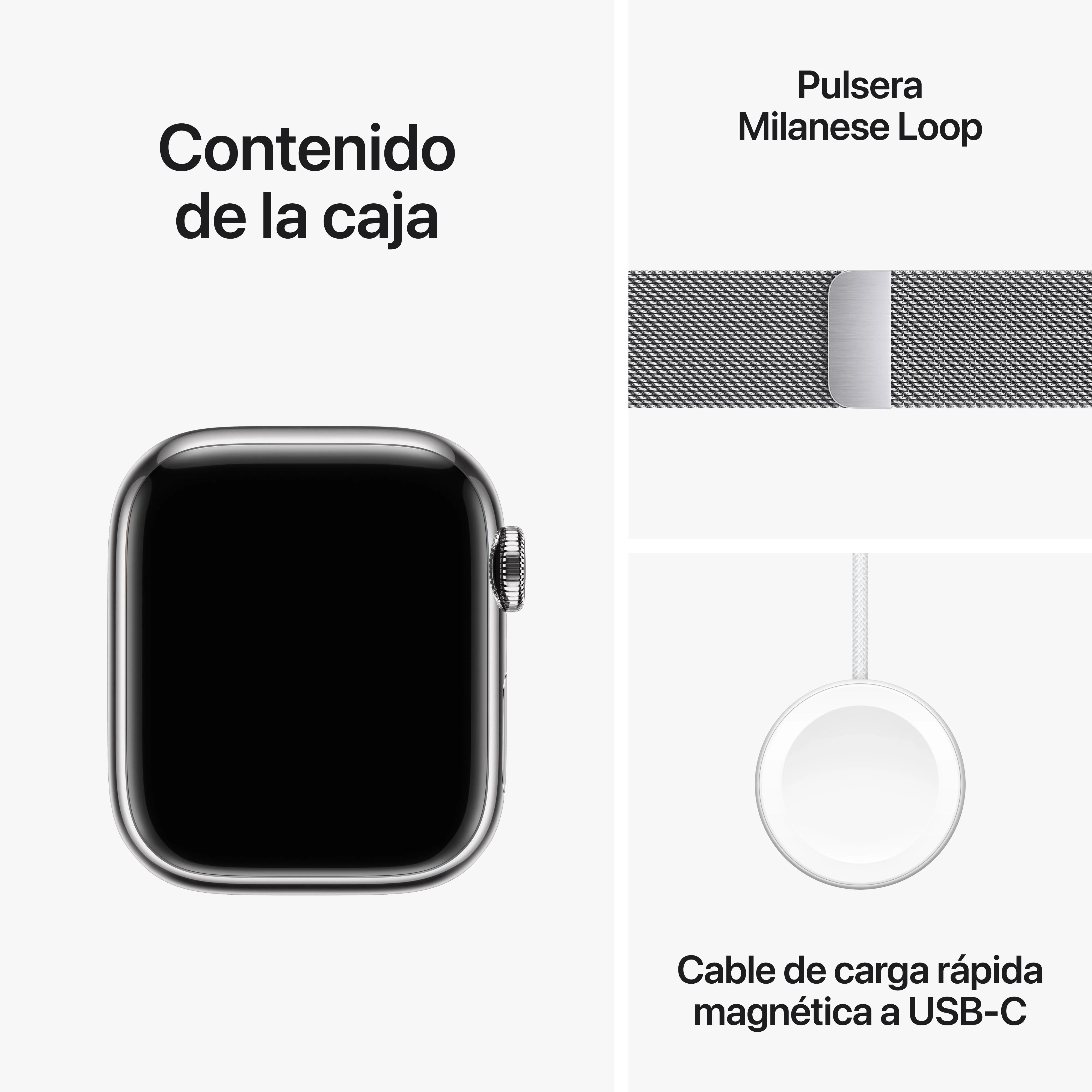 Apple Watch Series 9 (GPS + Cellular) - Caja de acero inoxidable en plata de 41 mm - Pulsera Milanese Loop en plata - Image 10