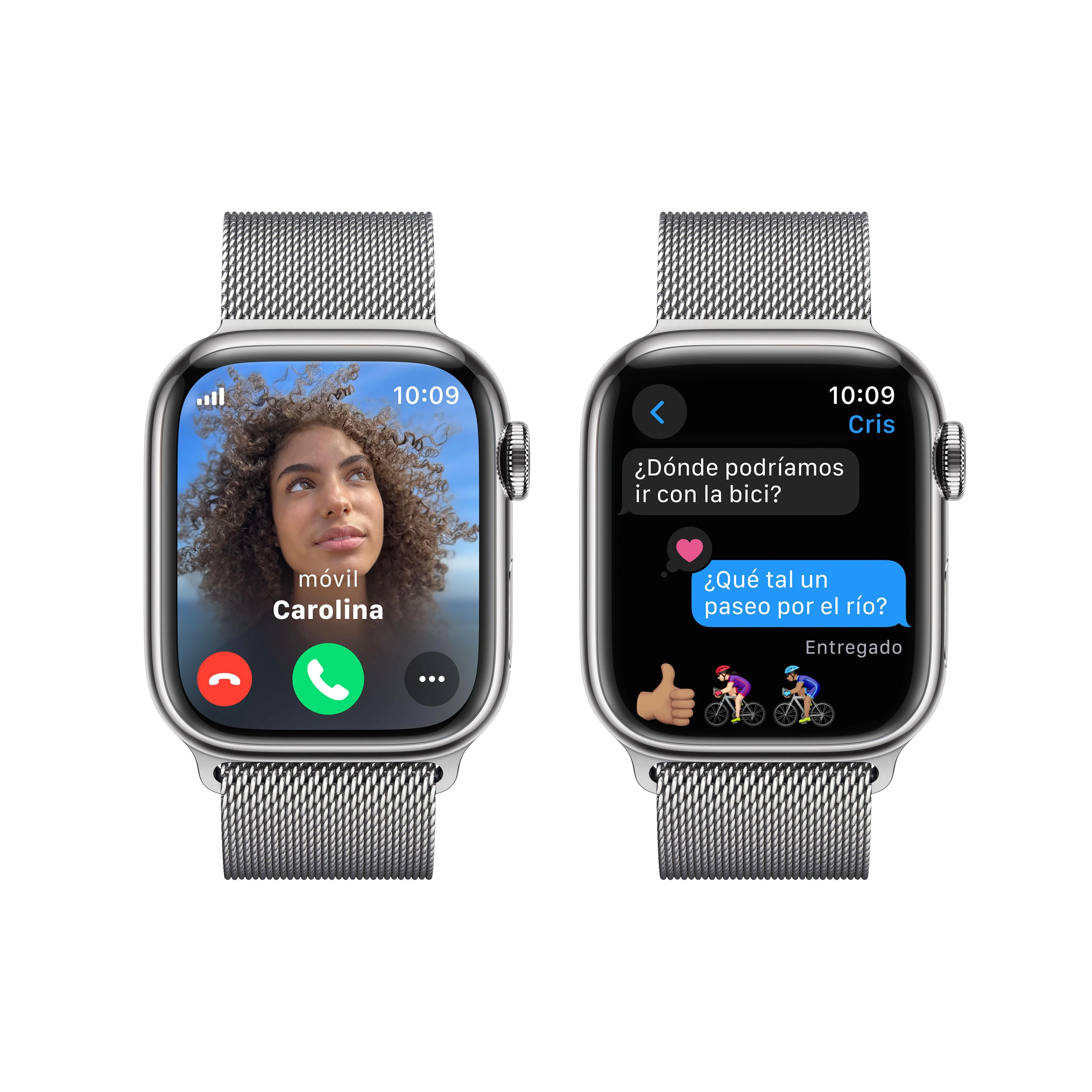 Apple Watch Series 9 (GPS + Cellular) - Caja de acero inoxidable en plata de 41 mm - Pulsera Milanese Loop en plata - Image 6