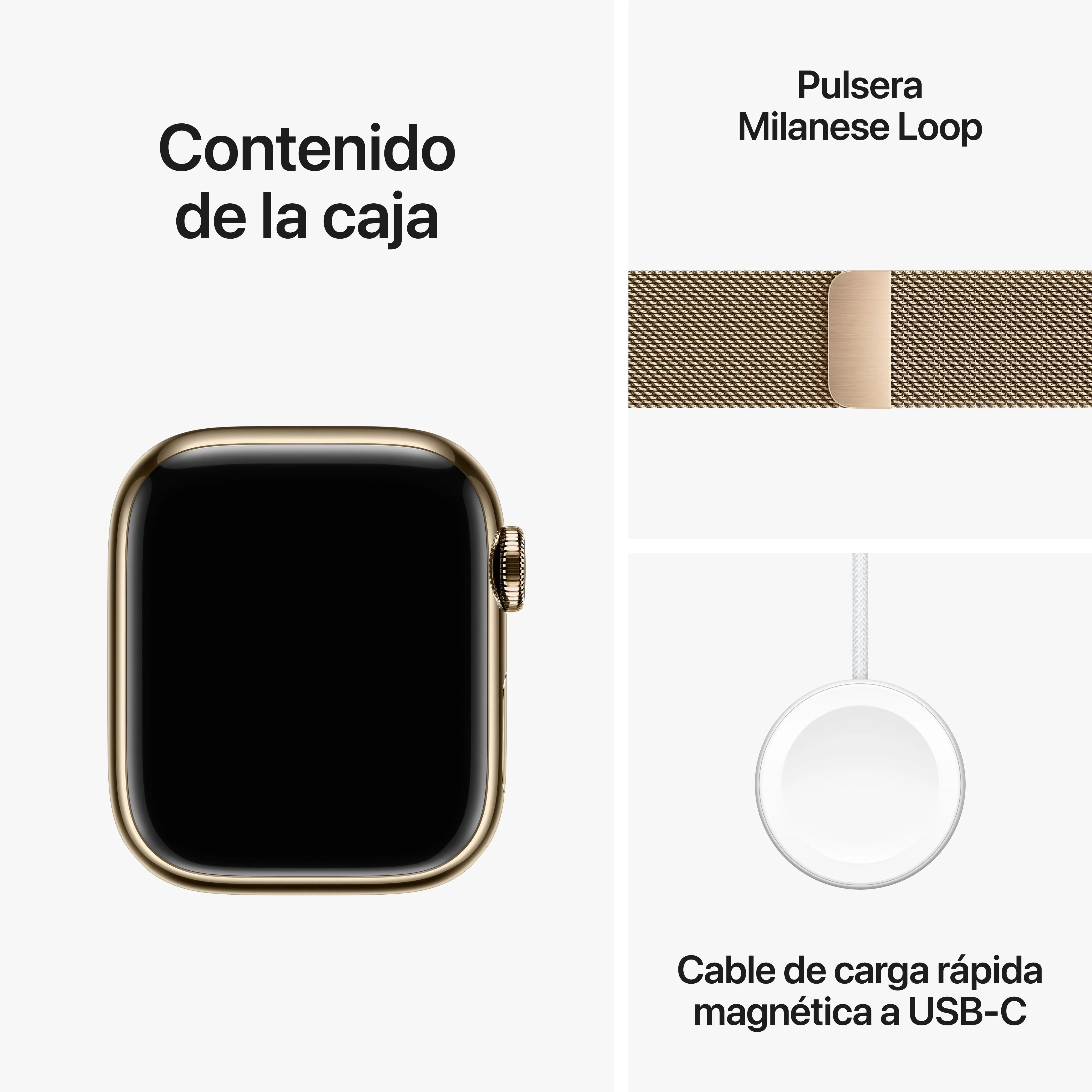 Apple Watch Series 9 (GPS + Cellular) - Caja de acero inoxidable en oro de 41 mm - Pulsera Milanese Loop en oro - Image 10