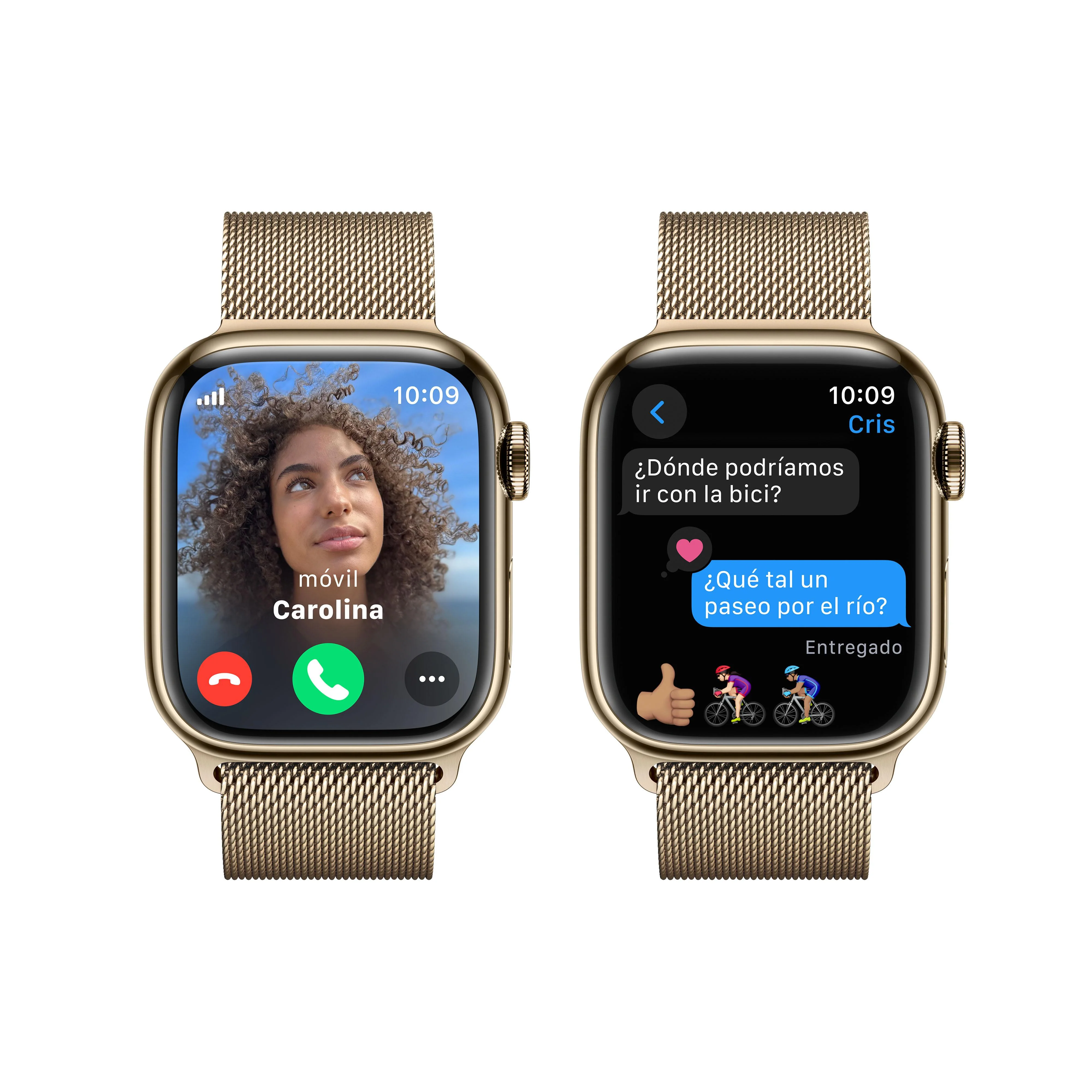 Apple Watch Series 9 (GPS + Cellular) - Caja de acero inoxidable en oro de 41 mm - Pulsera Milanese Loop en oro - Image 6