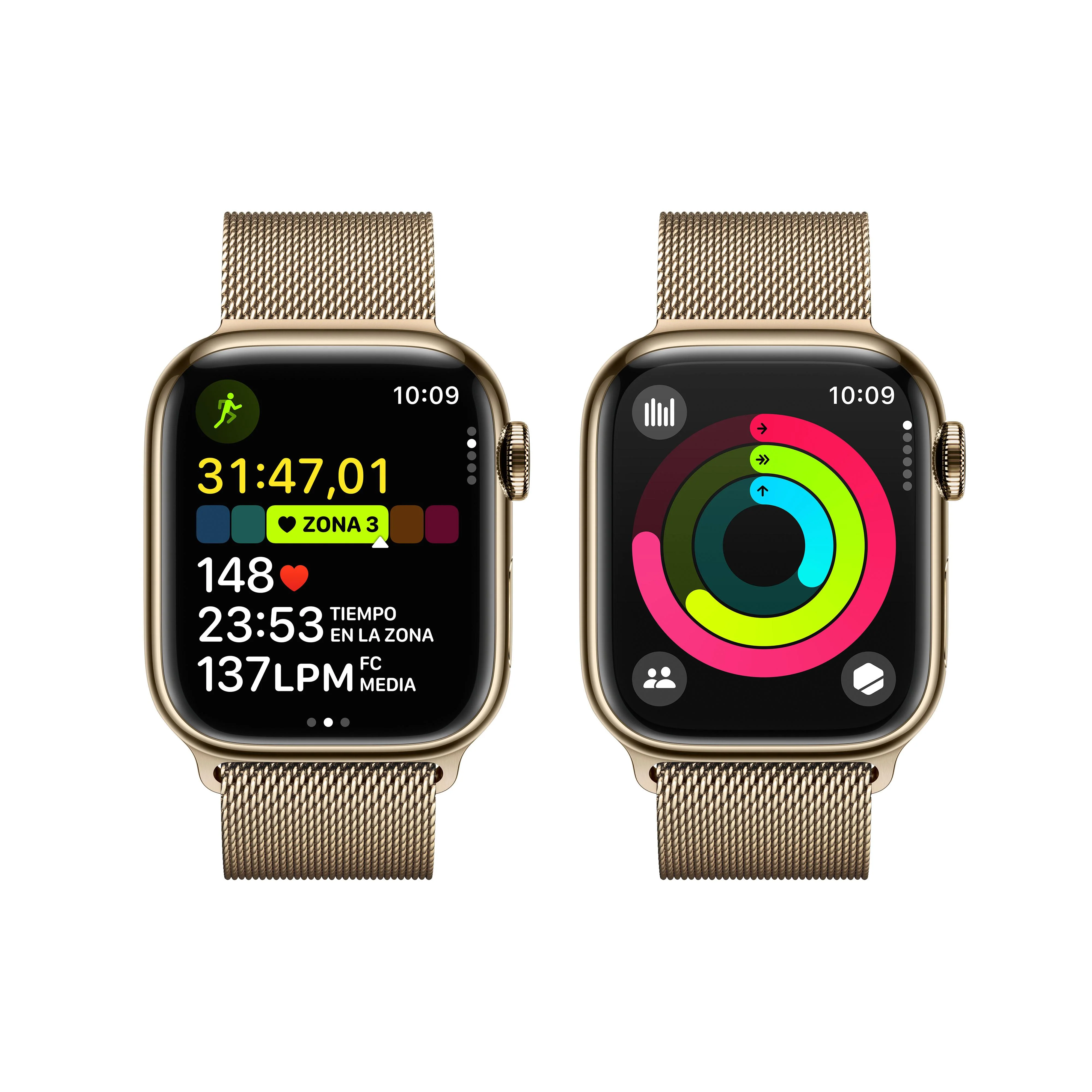 Apple Watch Series 9 (GPS + Cellular) - Caja de acero inoxidable en oro de 41 mm - Pulsera Milanese Loop en oro - Image 8