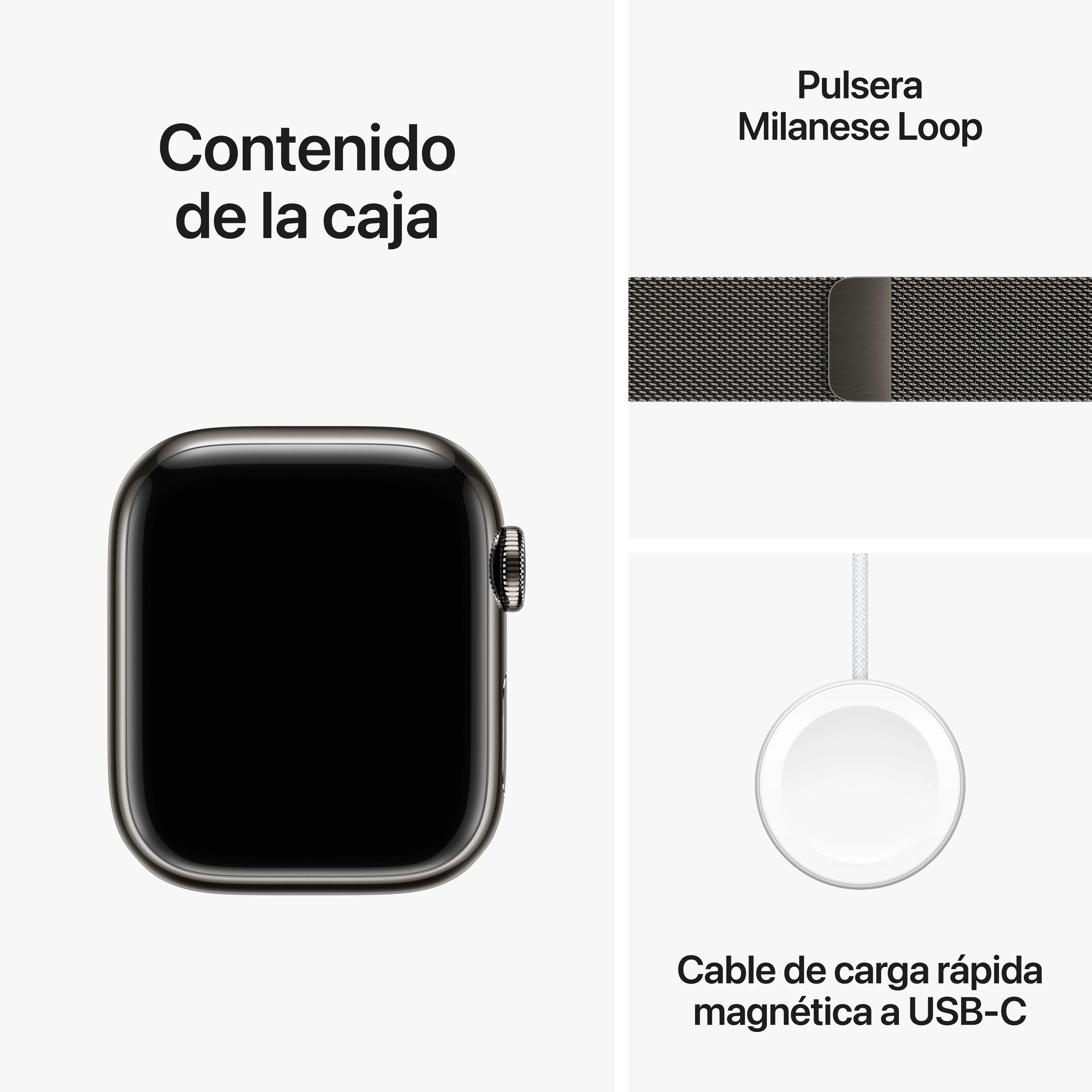 Apple Watch Series 9 (GPS + Cellular) - Caja de acero inoxidable en grafito de 41 mm - Pulsera Milanese Loop en grafito - Image 10