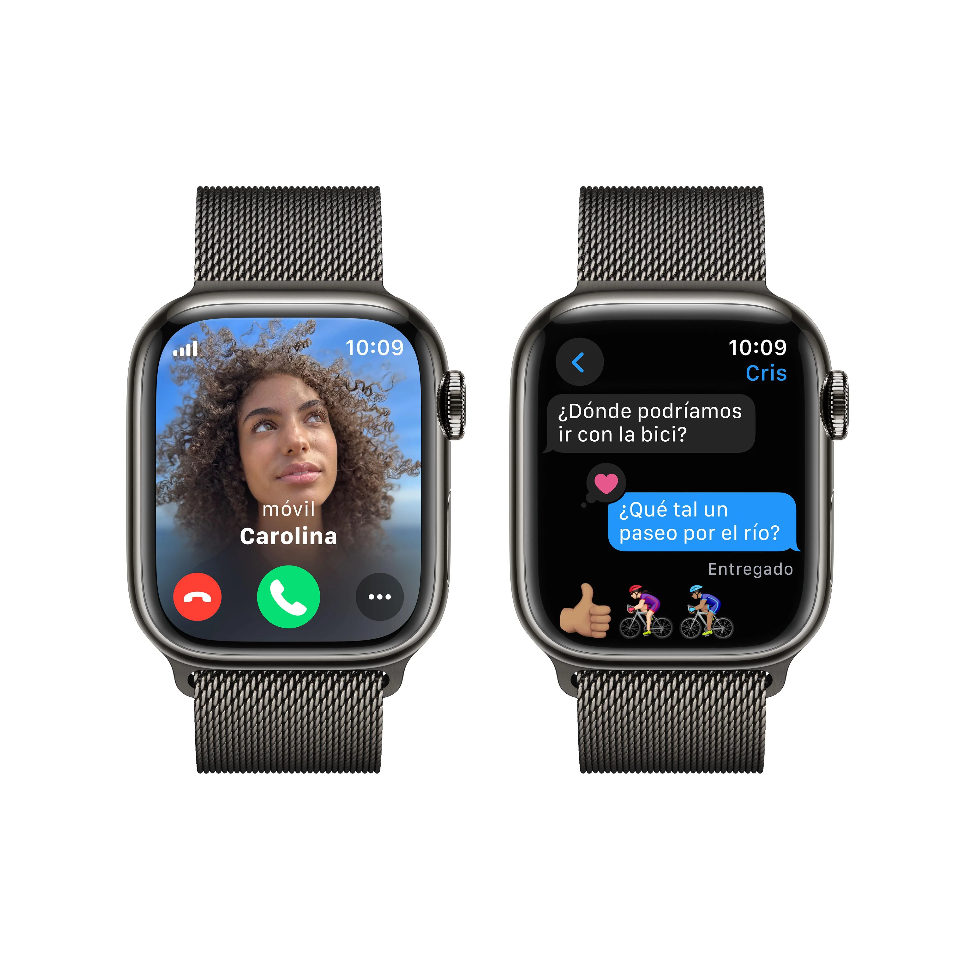 Apple Watch Series 9 (GPS + Cellular) - Caja de acero inoxidable en grafito de 41 mm - Pulsera Milanese Loop en grafito - Image 6
