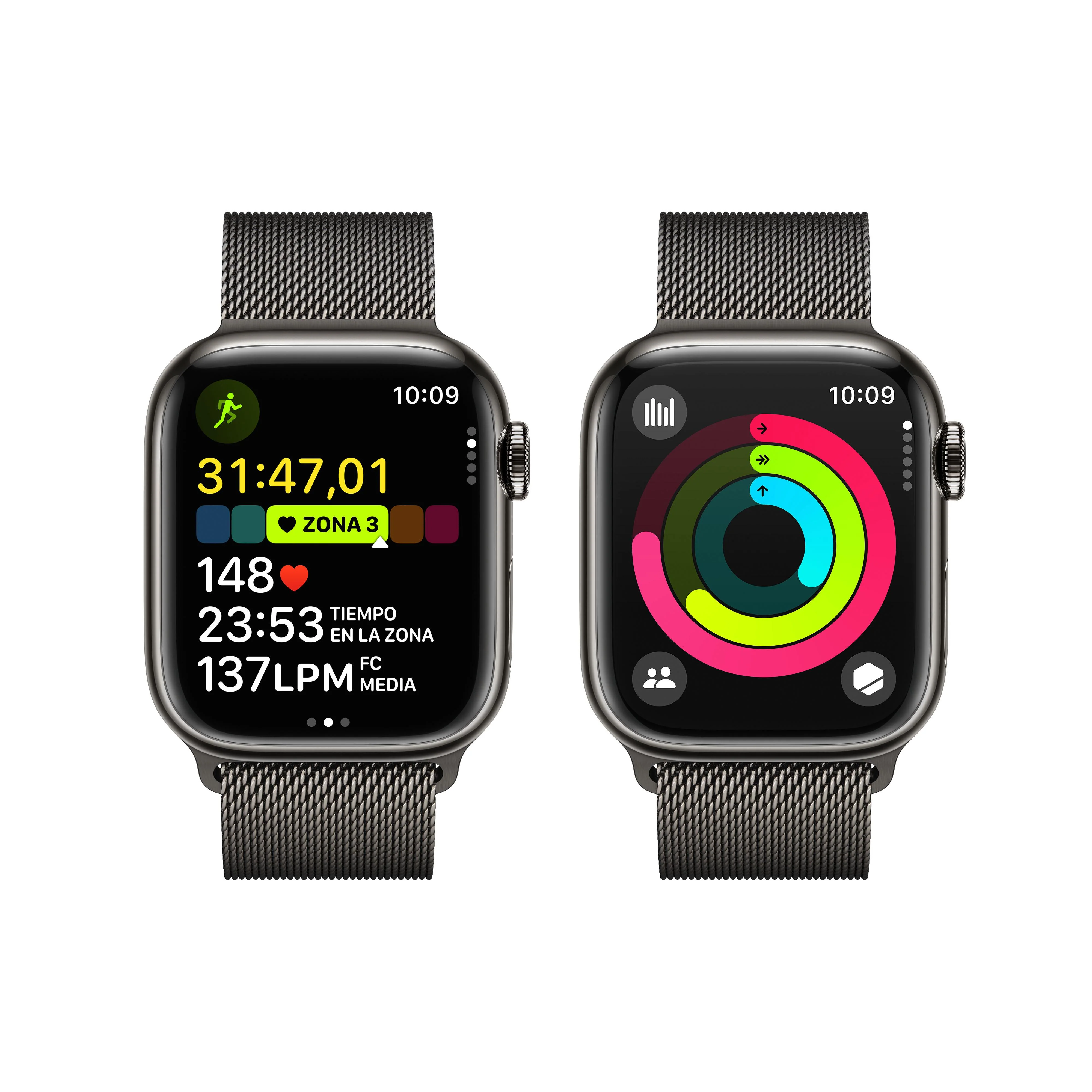 Apple Watch Series 9 (GPS + Cellular) - Caja de acero inoxidable en grafito de 41 mm - Pulsera Milanese Loop en grafito - Image 8