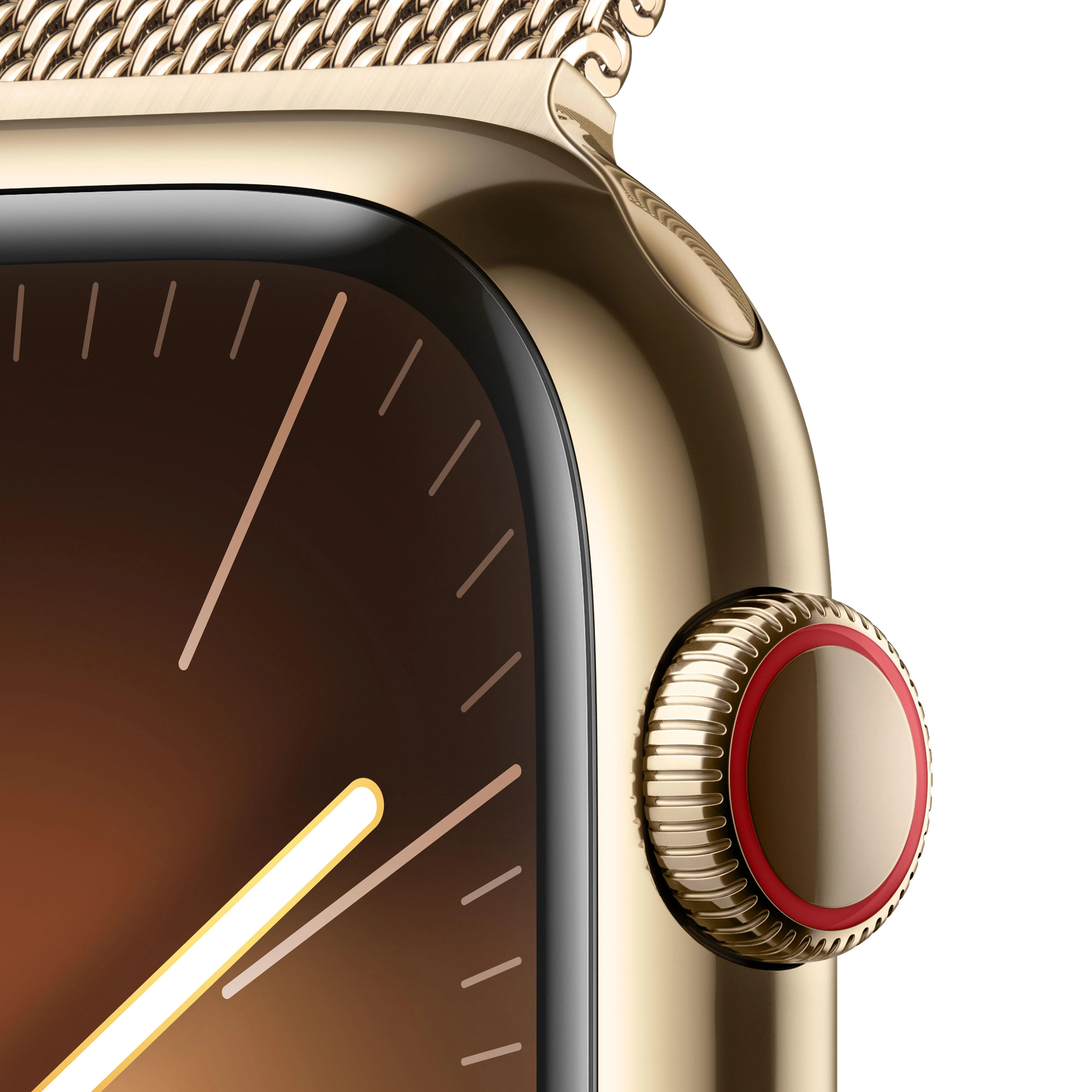 Apple Watch Series 9 (GPS + Cellular) - Caja de acero inoxidable en oro de 45 mm - Pulsera Milanese Loop en oro - Image 3