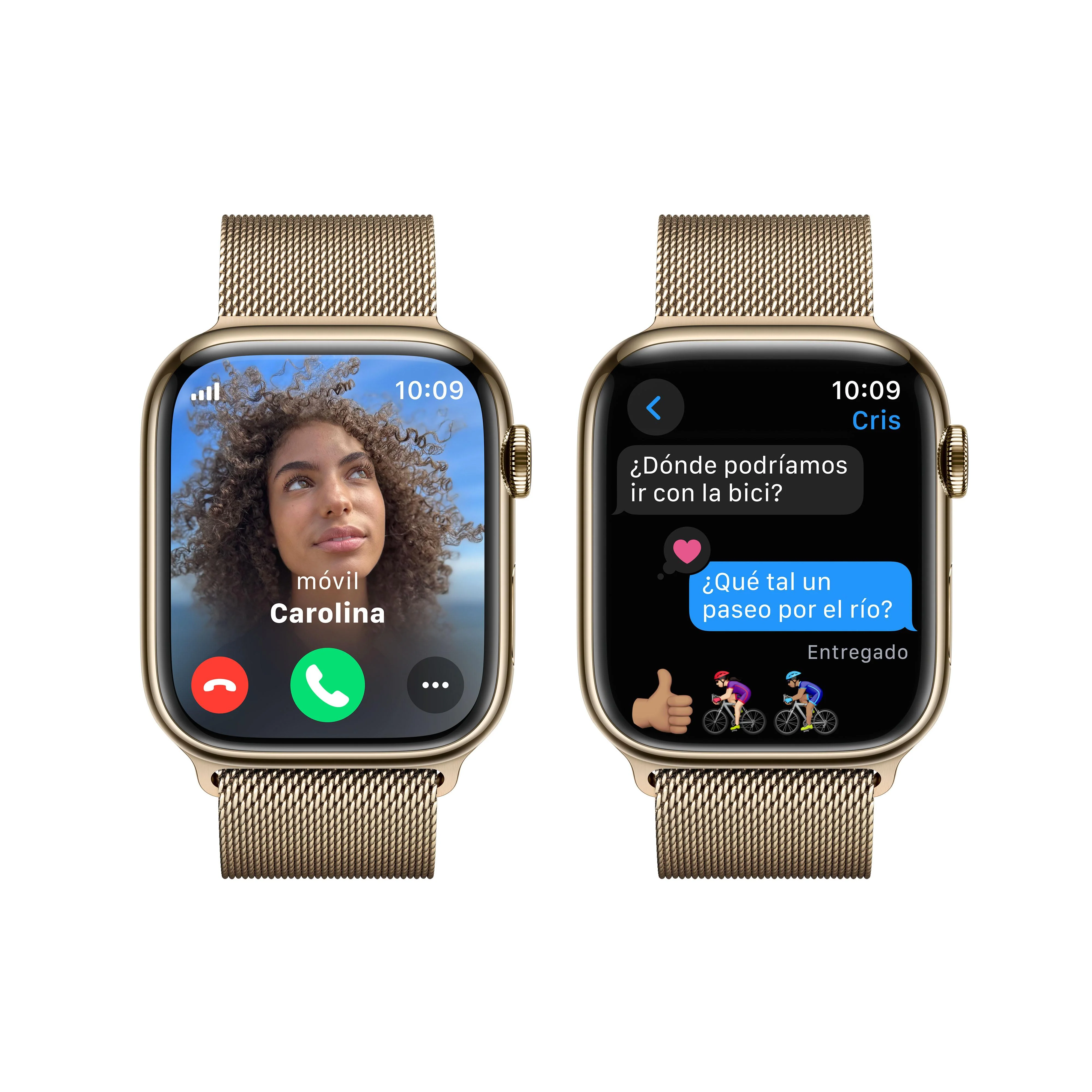 Apple Watch Series 9 (GPS + Cellular) - Caja de acero inoxidable en oro de 45 mm - Pulsera Milanese Loop en oro - Image 6