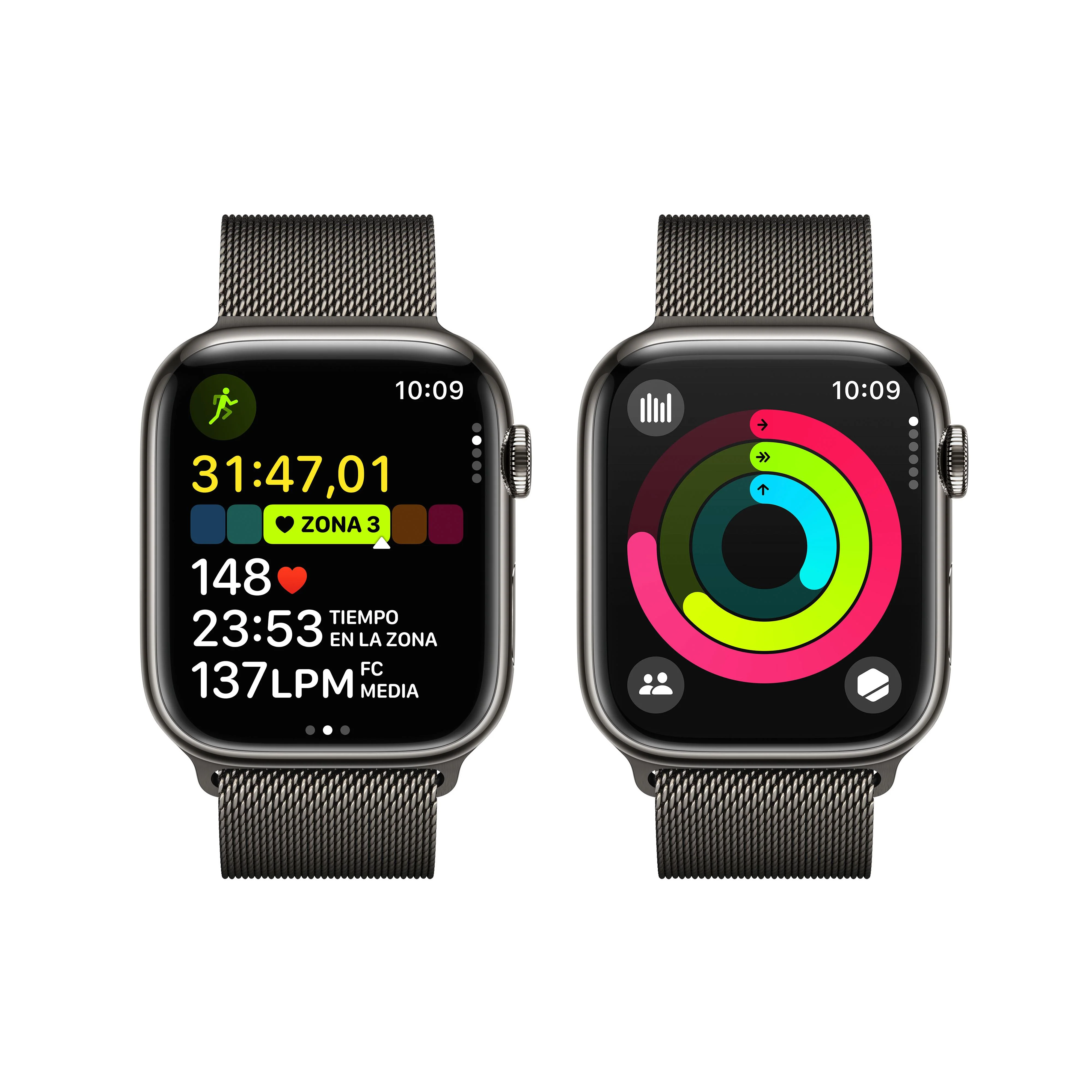 Apple Watch Series 9 (GPS + Cellular) - Caja de acero inoxidable en grafito de 45 mm - Pulsera Milanese Loop en grafito - Image 8