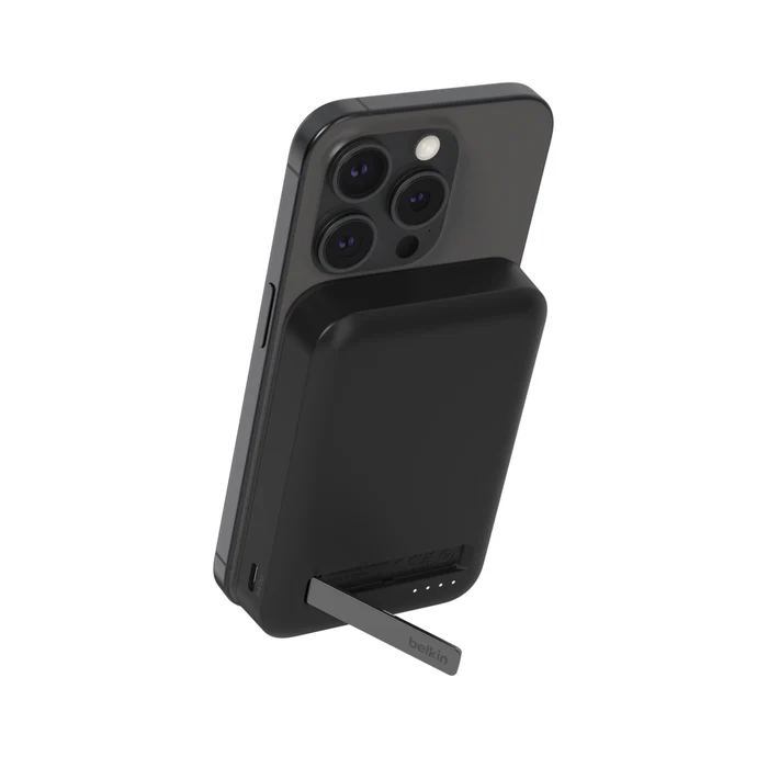 Batería externa de 8,000 mAh Qi2 MagSafe con soporte - Negro