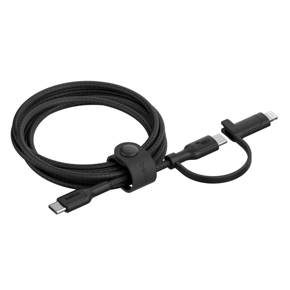 Cable 2 en 1 BOOST↑CHARGE con conectores USB-C y Lightning (1,5 m) de Belkin - Negro