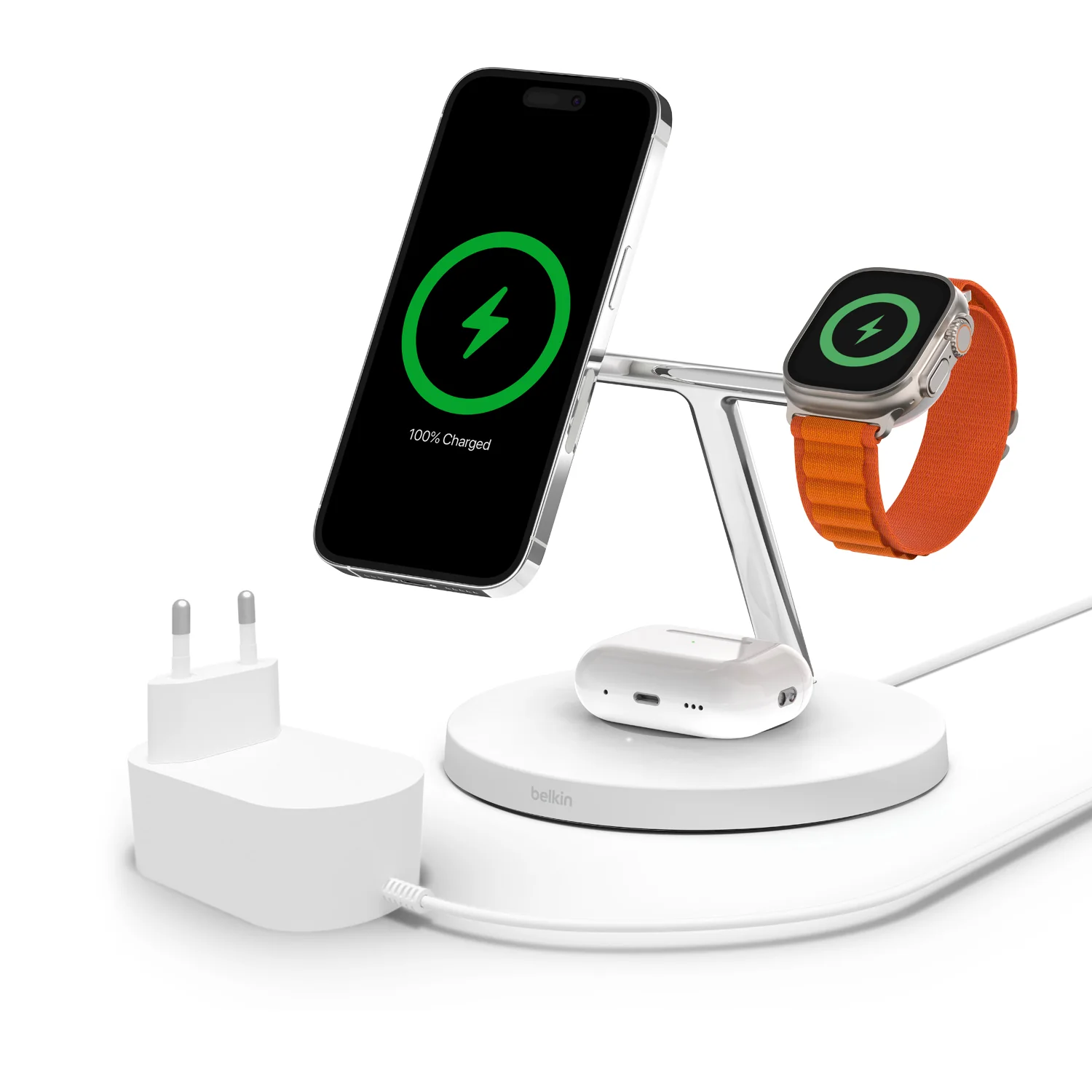 Cargador inalámbrico 3 en 1 de 15 W con tecnología MagSafe oficial BoostCharge Pro de Belkin - Blanco - Image 10