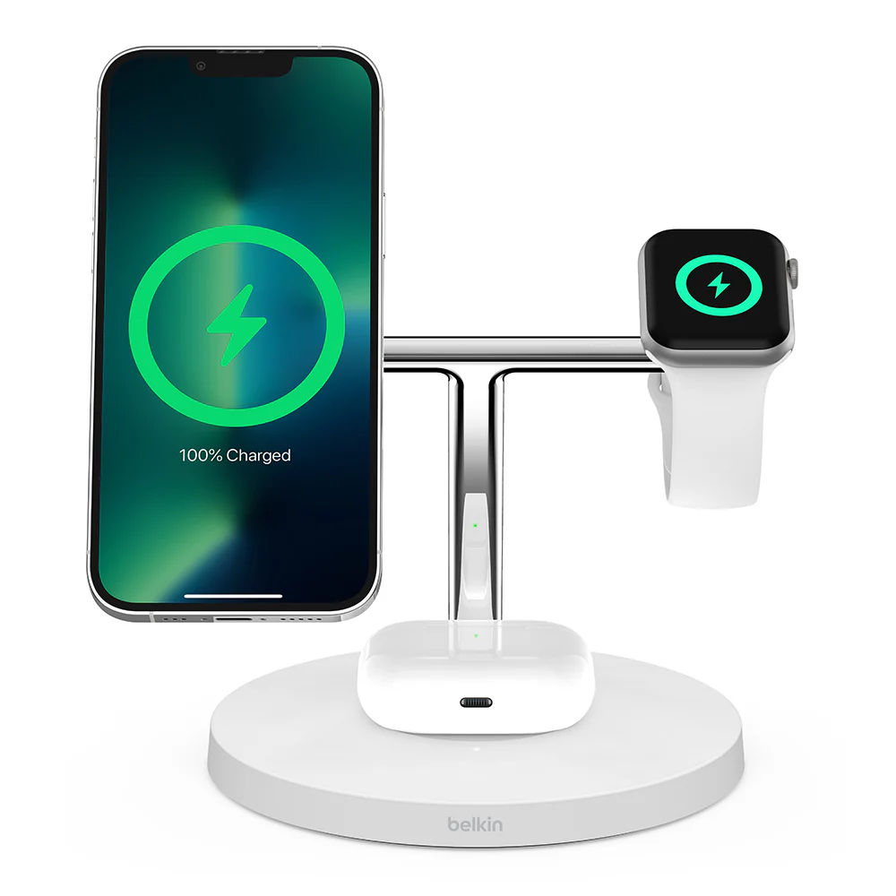 Cargador inalámbrico 3 en 1 de 15 W con tecnología MagSafe oficial BoostCharge Pro de Belkin - Blanco - Image 6