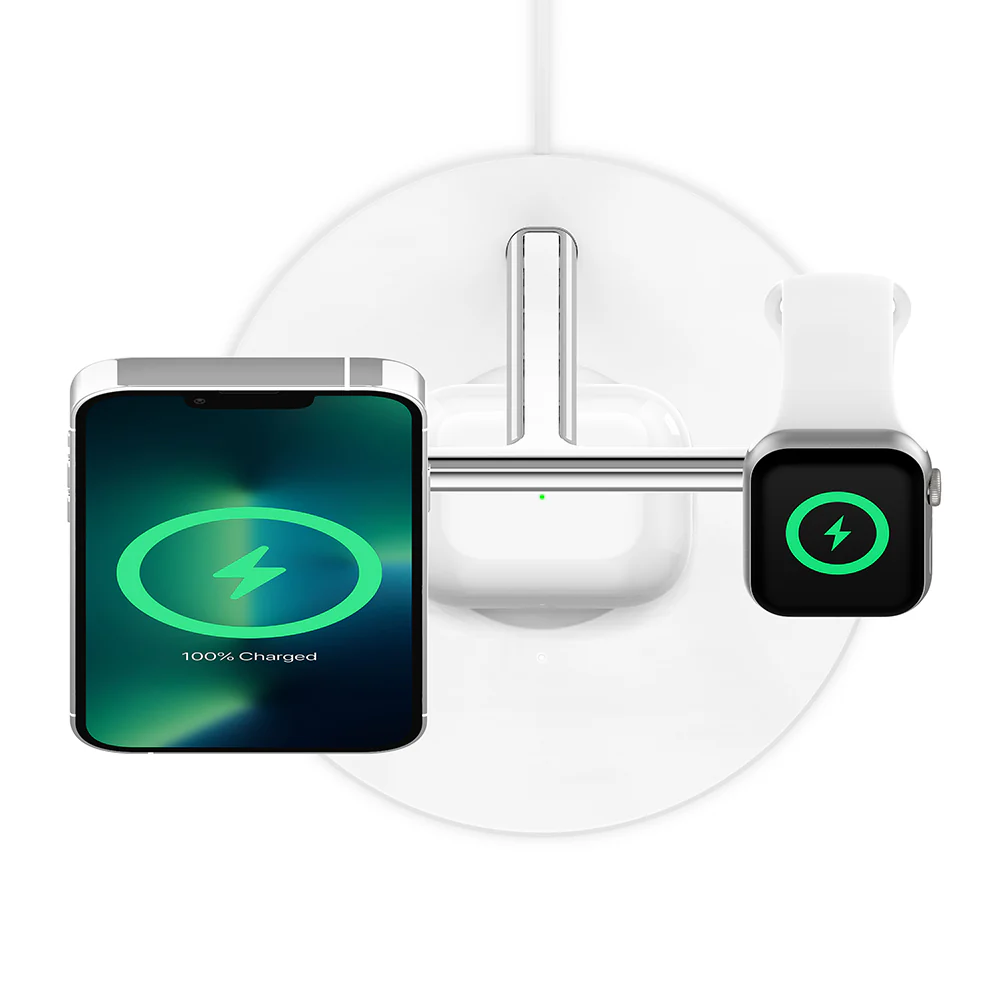 Cargador inalámbrico 3 en 1 de 15 W con tecnología MagSafe oficial BoostCharge Pro de Belkin - Blanco - Image 8