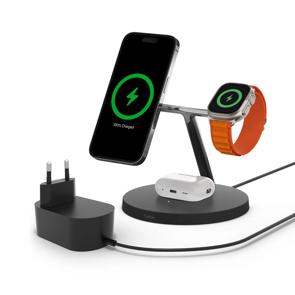 Cargador inalámbrico 3 en 1 de 15 W con tecnología MagSafe oficial BoostCharge Pro de Belkin - Negro - Image 10
