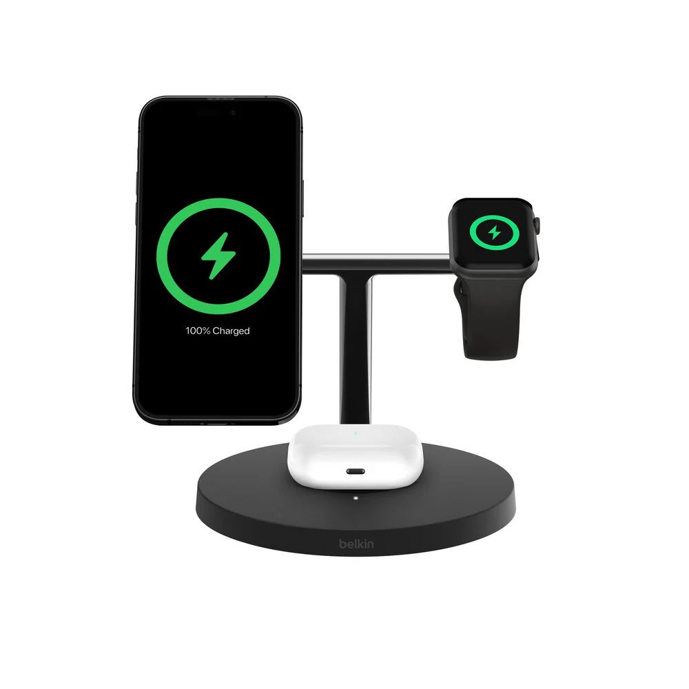 Cargador inalámbrico 3 en 1 Qi2 de 15 W con tecnología MagSafe BoostCharge Pro de Belkin - Negro - Image 3