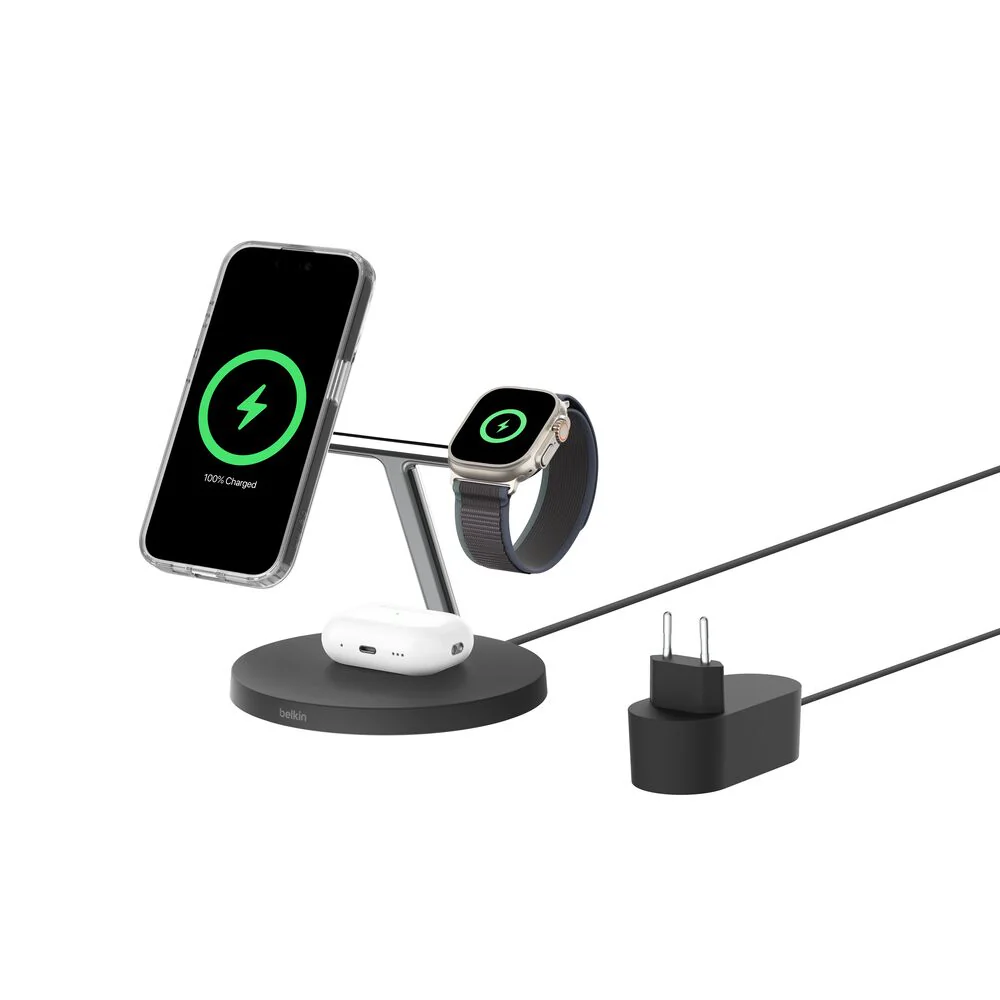 Cargador inalámbrico 3 en 1 Qi2 de 15 W con tecnología MagSafe BoostCharge Pro de Belkin - Negro - Image 4