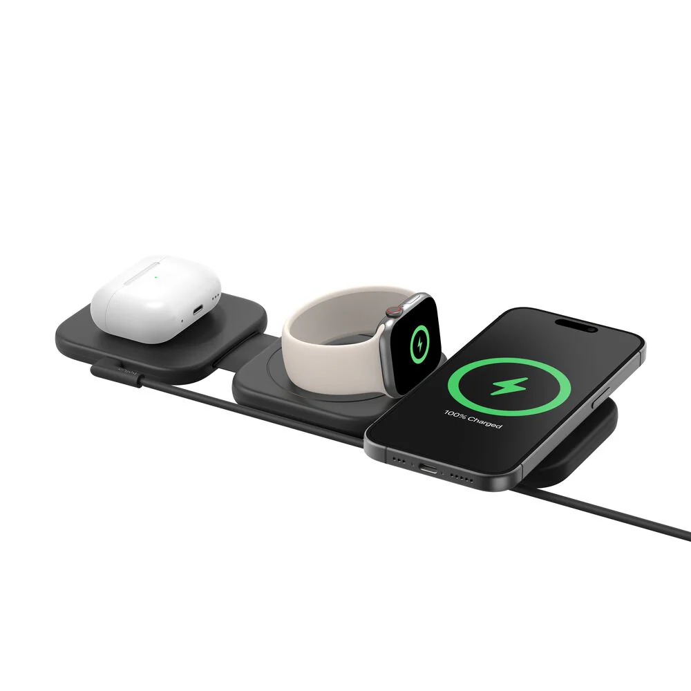 Cargador inalámbrico de viaje Qi2 de 15 W con soporte magnético 3 en 1 de Belkin - Image 3