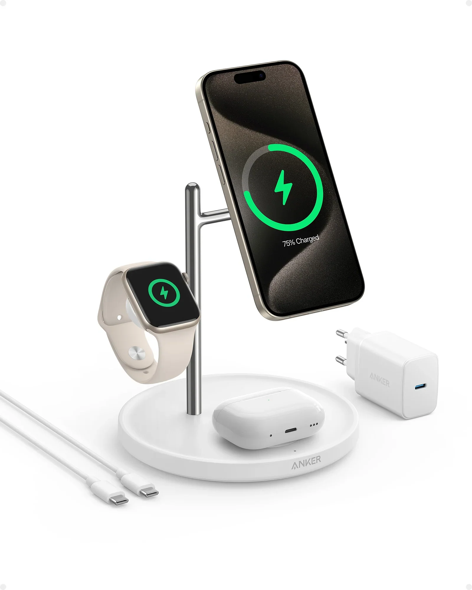 Cargador magnético 3 en 1 con base MagGo Wireless de Anker - Blanco - Image 2