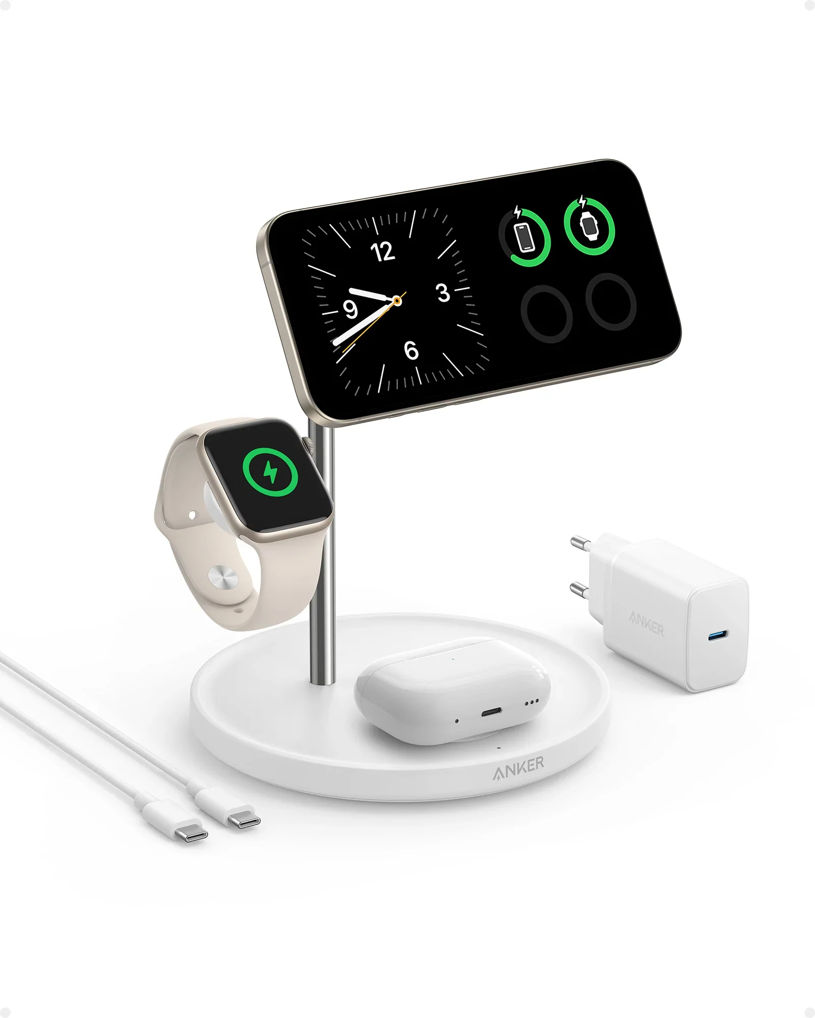 Cargador magnético 3 en 1 con base MagGo Wireless de Anker - Blanco - Image 3