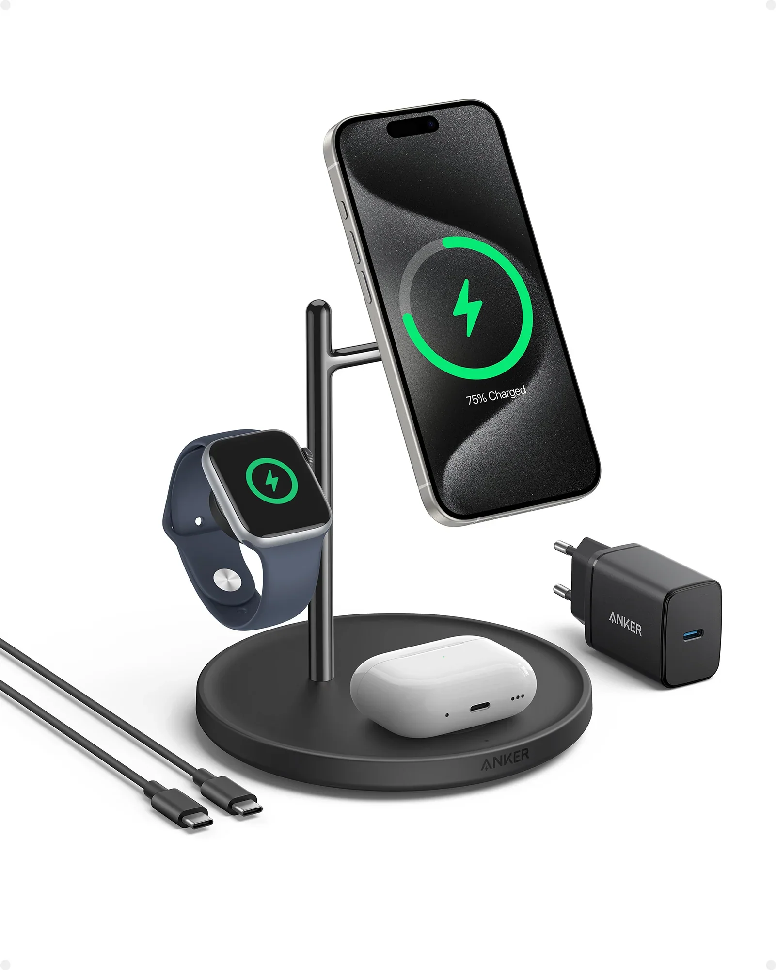 Cargador magnético 3 en 1 con base MagGo Wireless de Anker - Negro - Image 2