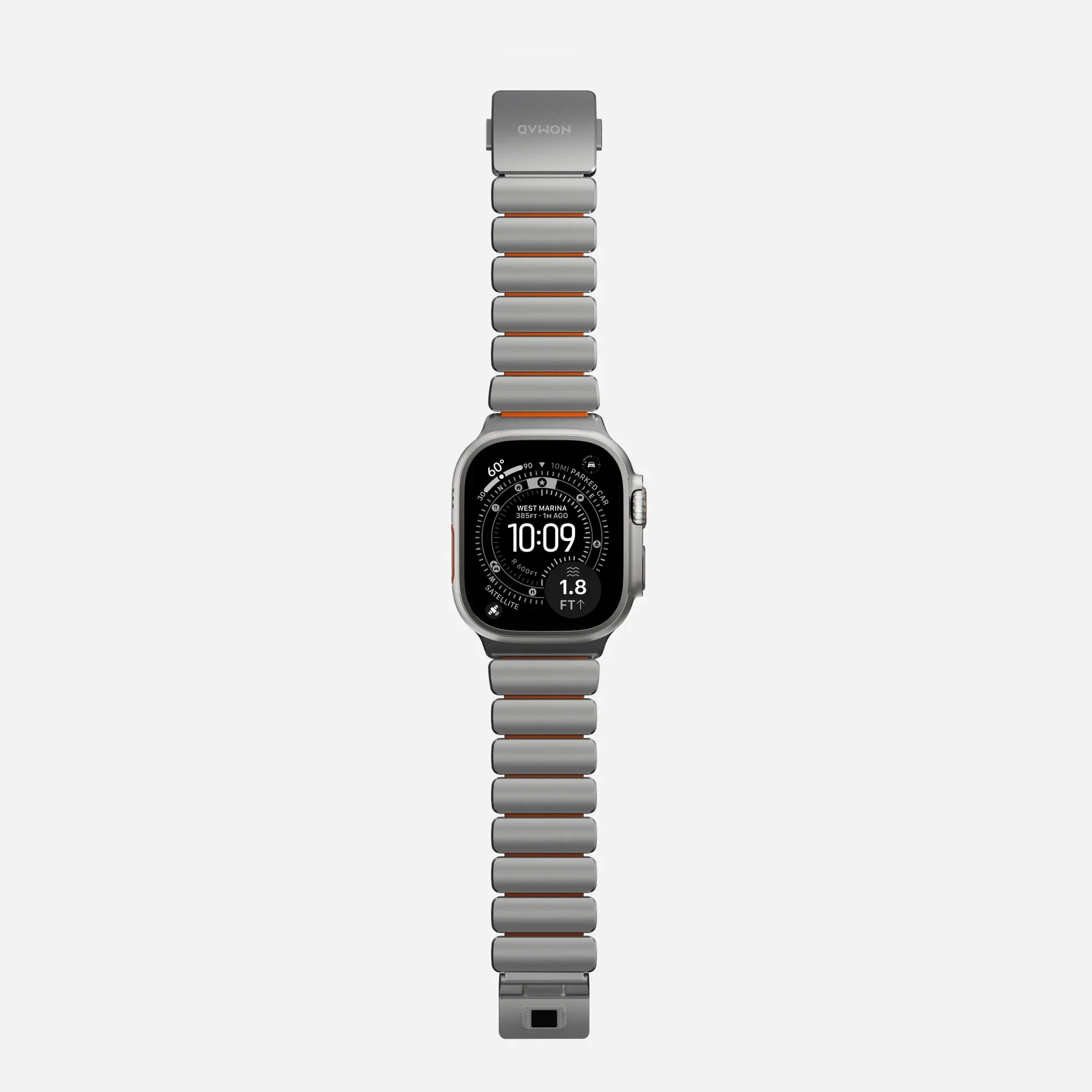 Correa para Apple Watch Ultra Stratos Titanio 45mm de Nomad - Titanio natural/Naranja - Image 9