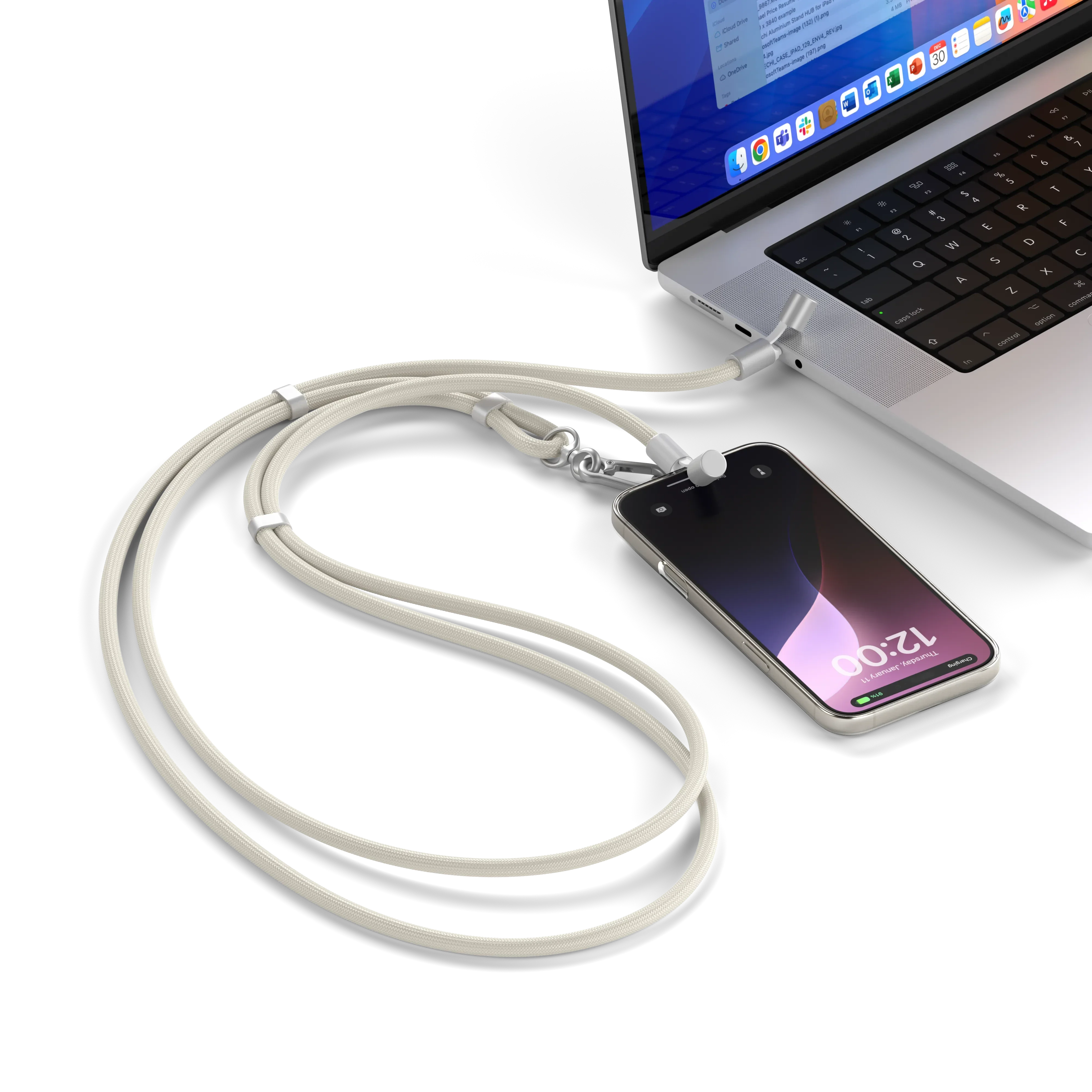 Correa para iPhone OntheGo™ Crossbody con cable USB-C de Satechi - Arena - Image 5