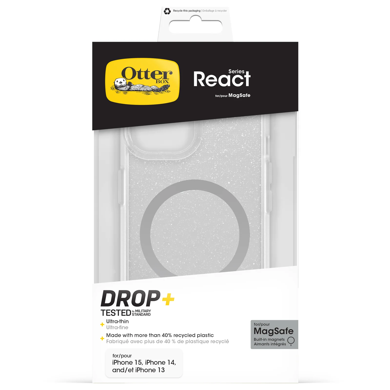 Funda para iPhone 13/14/15/16e React Series MagSafe de OtterBox - Stardust (Purpurina Transparente) - Image 5