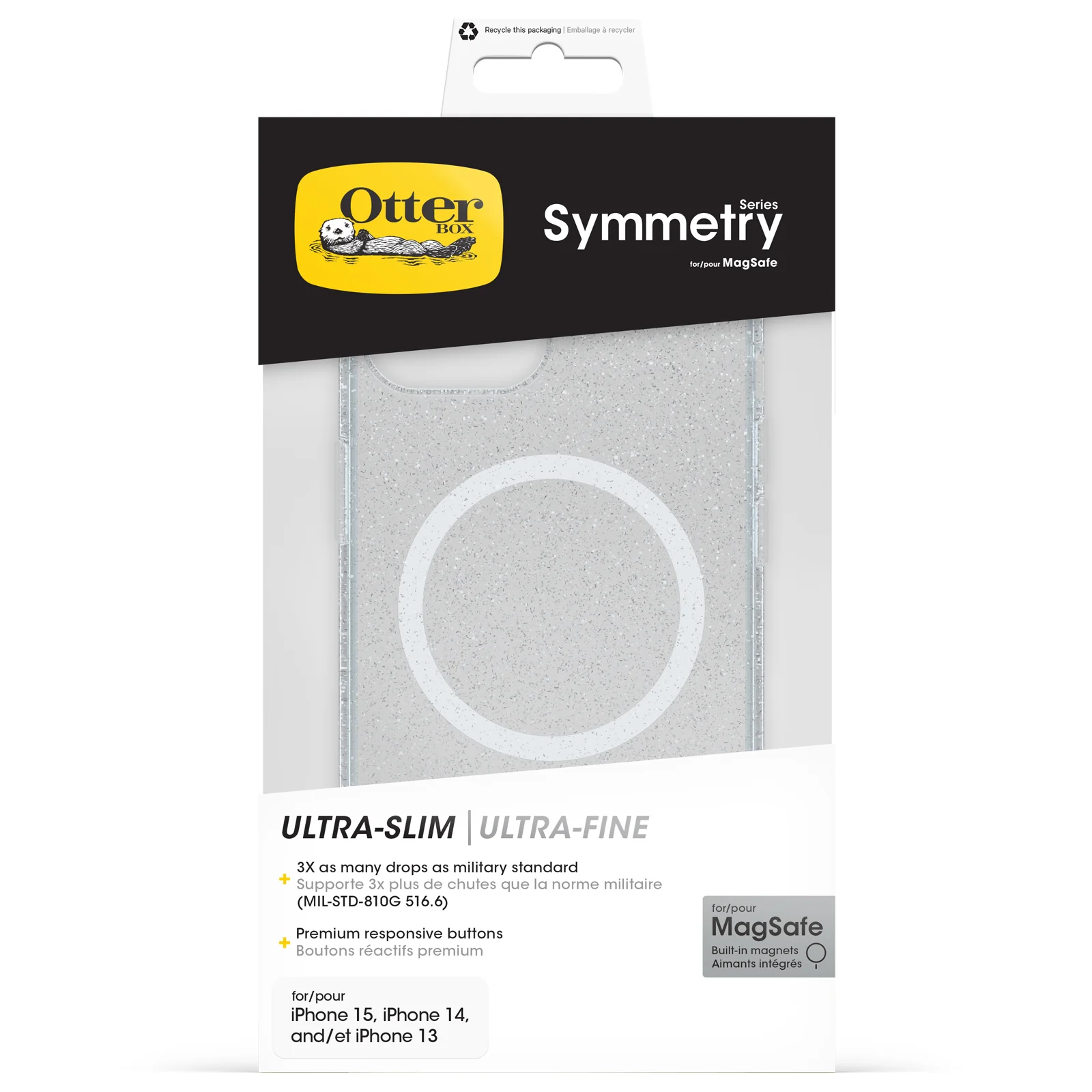 Funda para iPhone 13/14/15/16e Symmetry Clear Series para MagSafe de OtterBox - Stardust (Purpurina Transparente) - Image 5